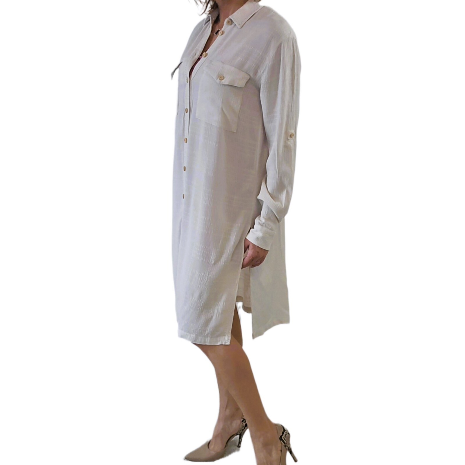 Free People Ivory Button-Down Oversized Maxi Shirt Dress – Size S