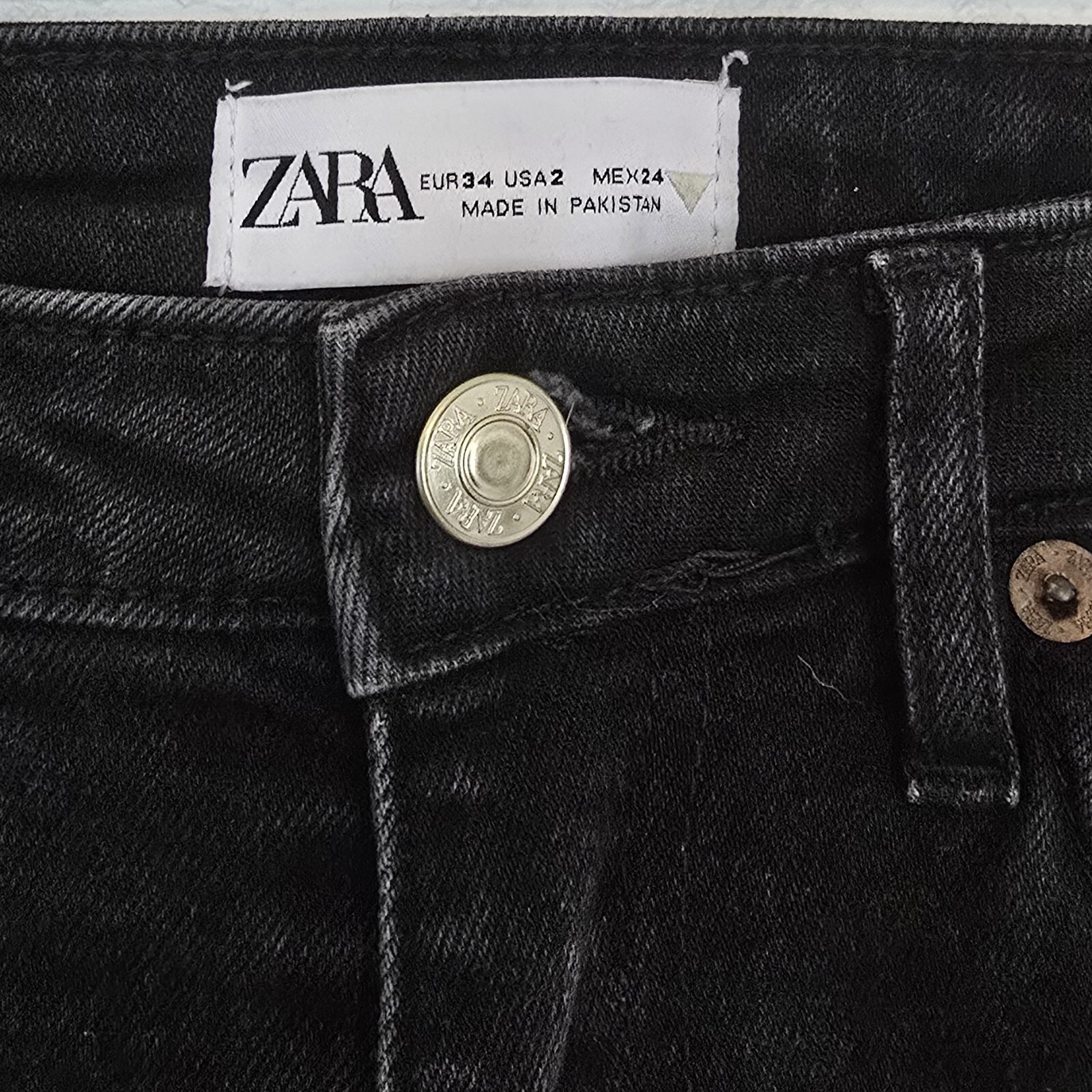 Zara Womens 2 Black High Rise Skinny Jeans Split Hem Stretch Denim Pants