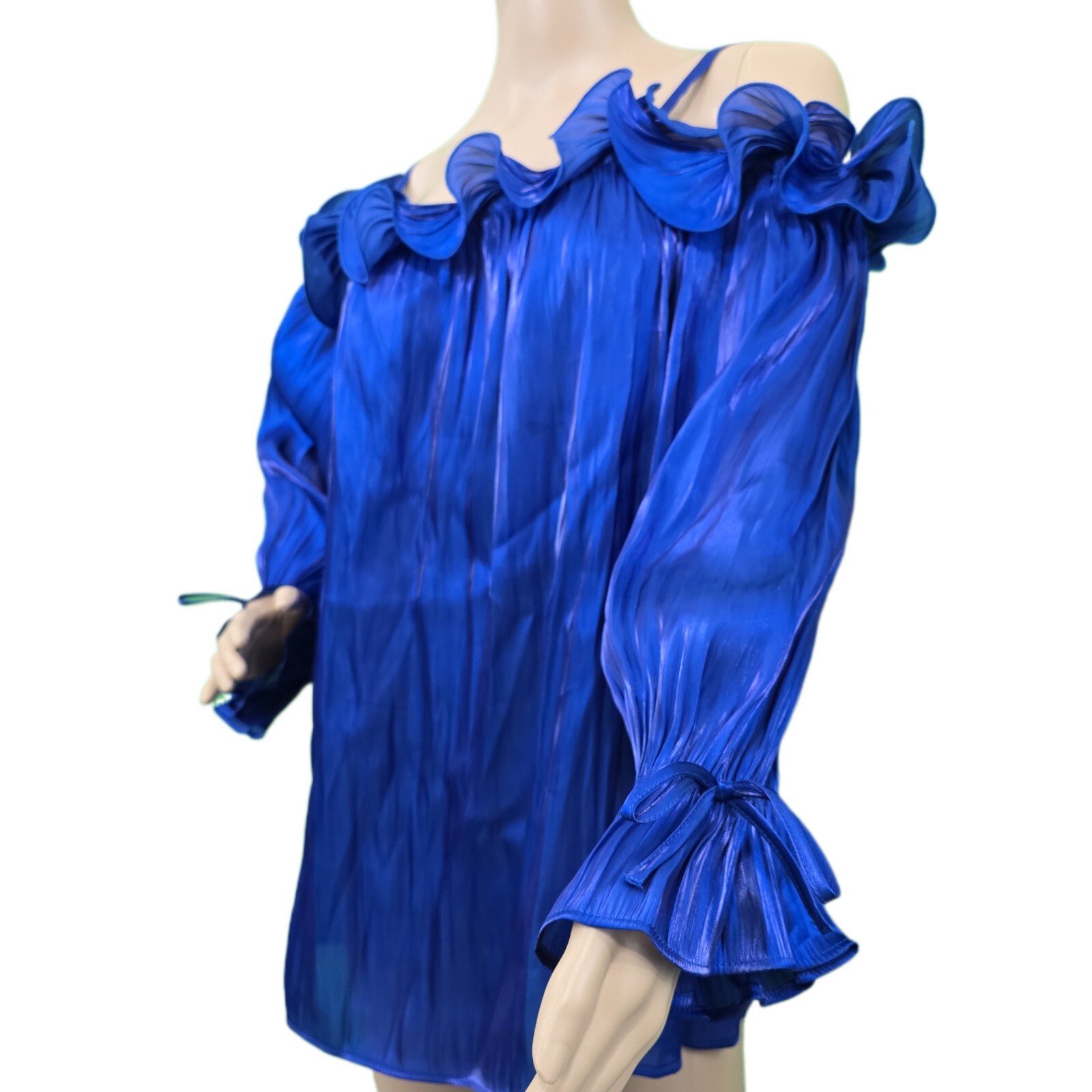Cato Women’s Blue Faux Satin Ruffle Top - Size 22/24 US