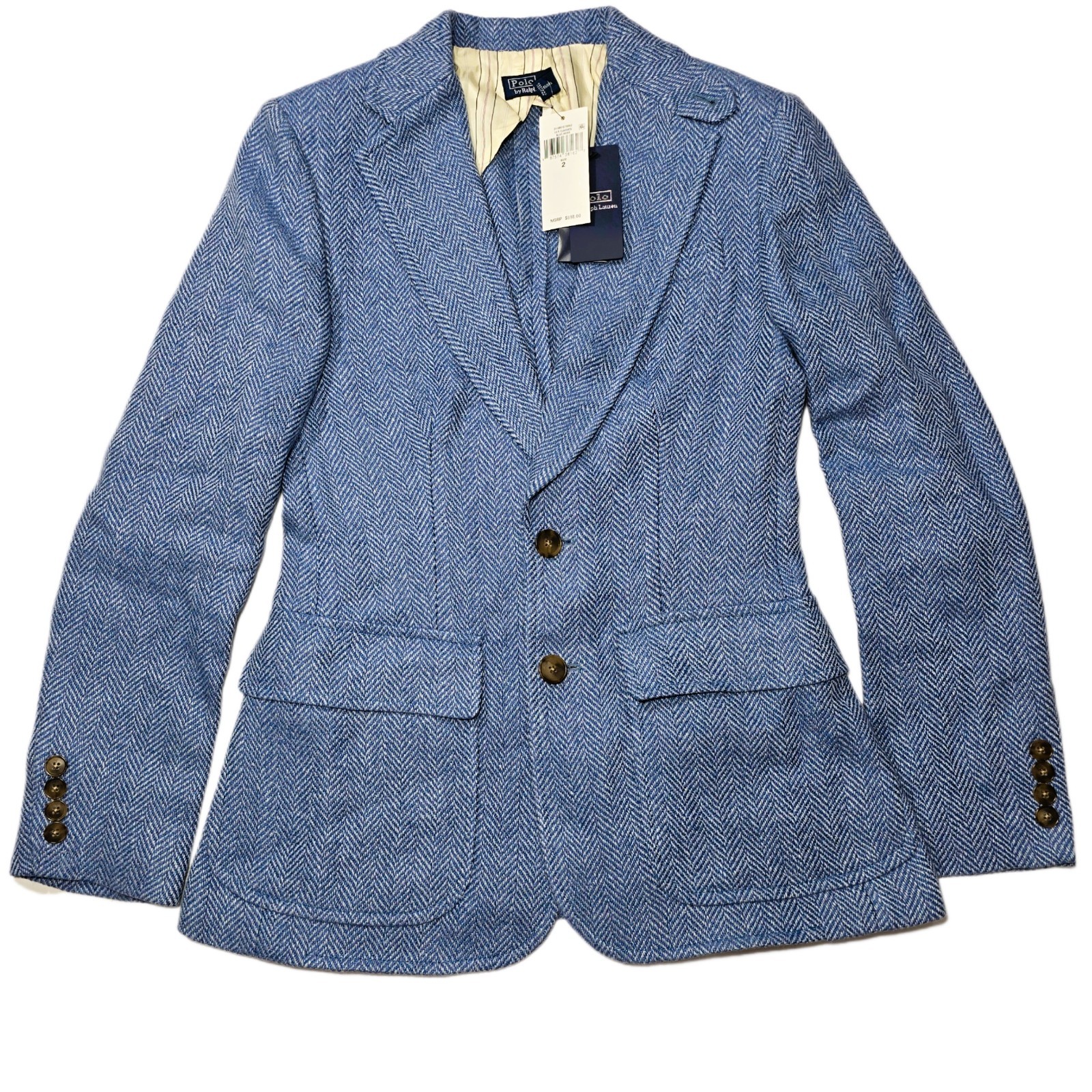 Polo Ralph Lauren Women’s Herringbone Linen Silk Wool Blazer Size 2 NWT