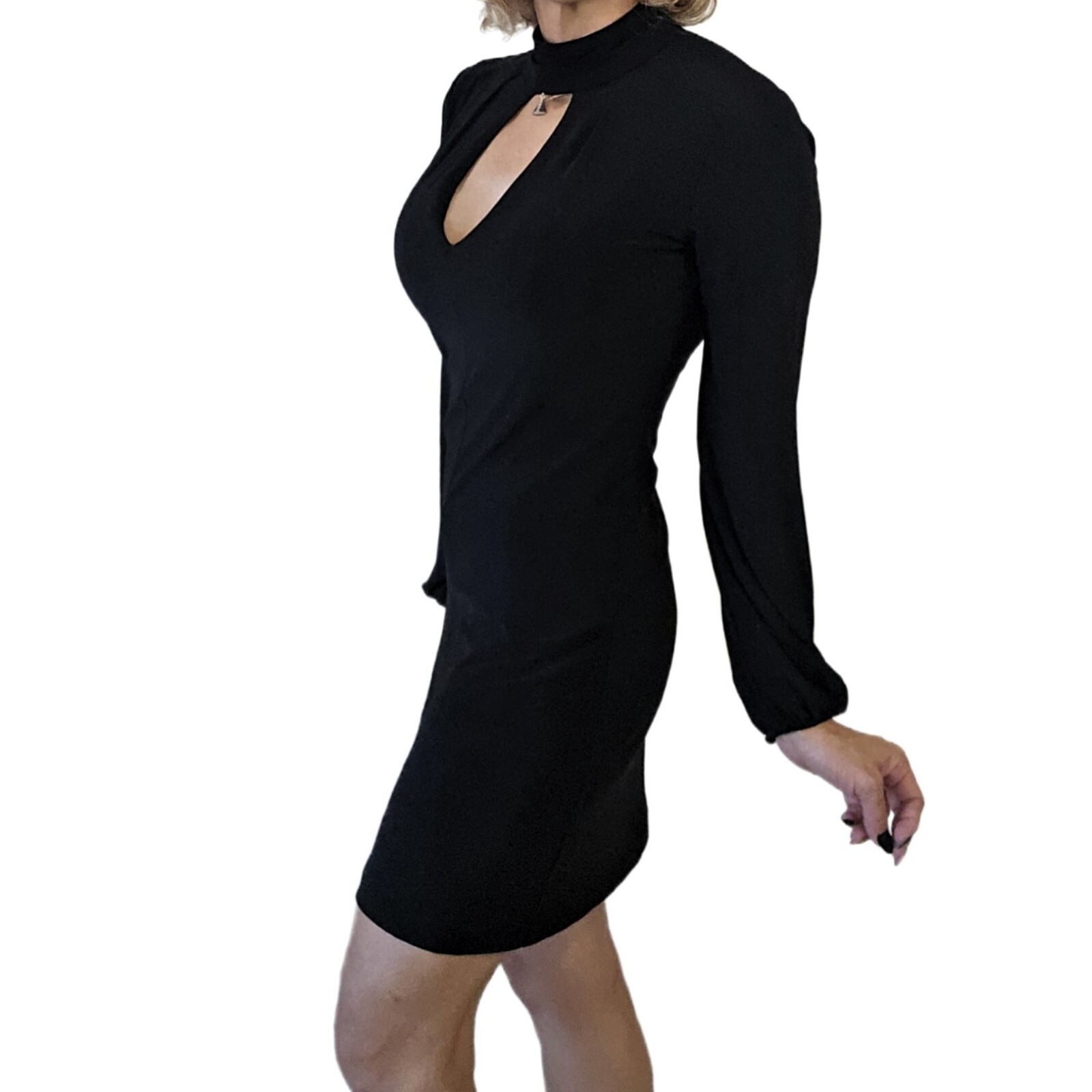 White House Black Market Women's Black Keyhole Long Sleeve Dress | Size 2