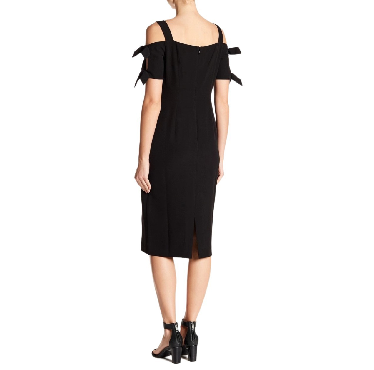 Maggy London Women’s Black Cold Shoulder Midi Sheath Cocktail Evening Dress Sz 2