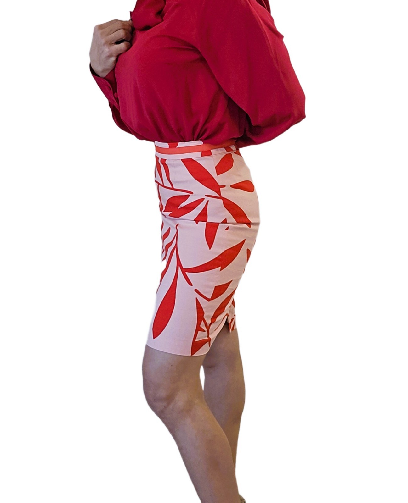 Boden Women's Pink/Red Floral Print Cotton Pencil Skirt, Lined, Size 4