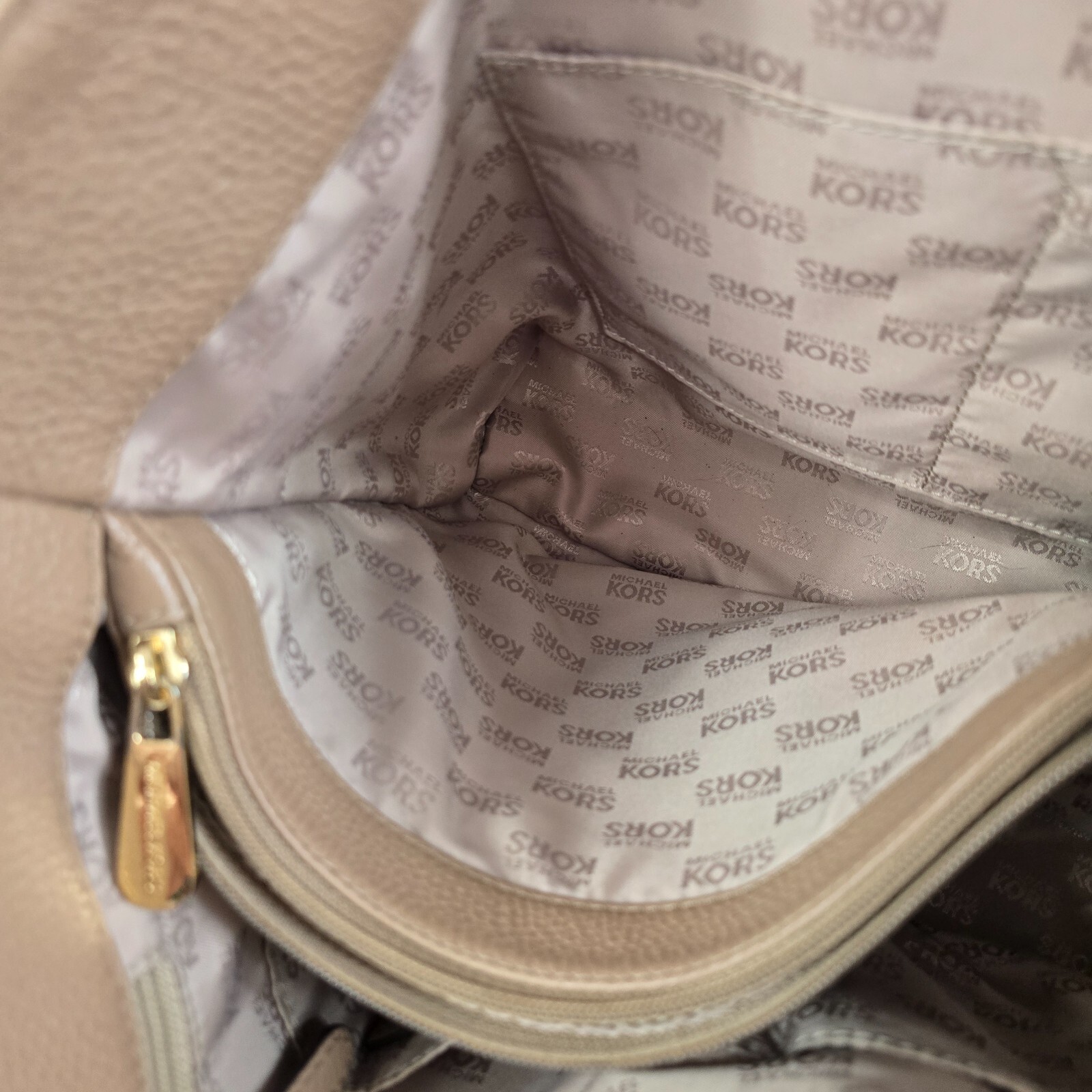 Michael Kors Harper Tote Large Khaki Shoulder Bag Leather Gold Chain MK