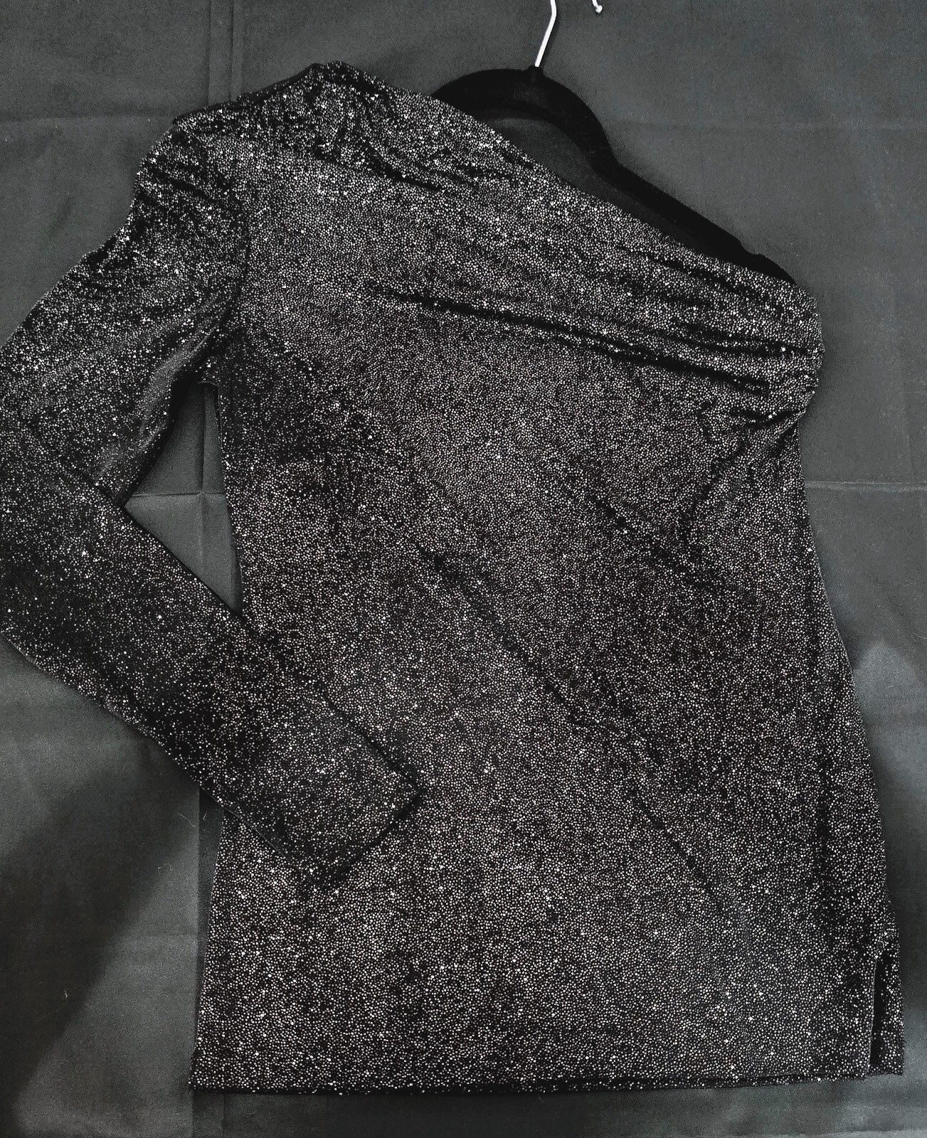 Allen B Women’s One-Sleeve Shiny Blouse, Size S – Bold & Glamorous Stretch Fit!