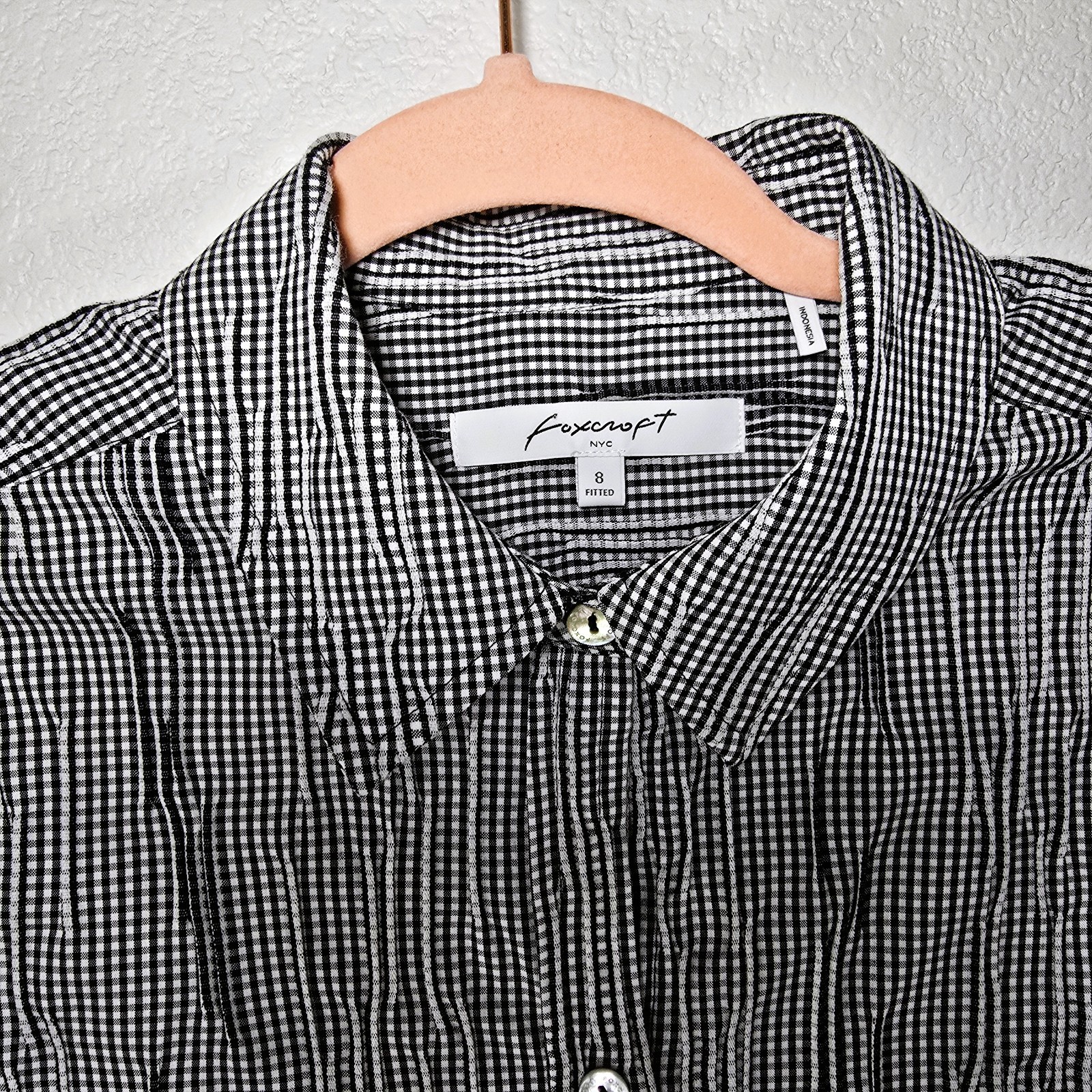 Foxcroft Women's Textured Gingham Stretch Shirt Black & White Size 8