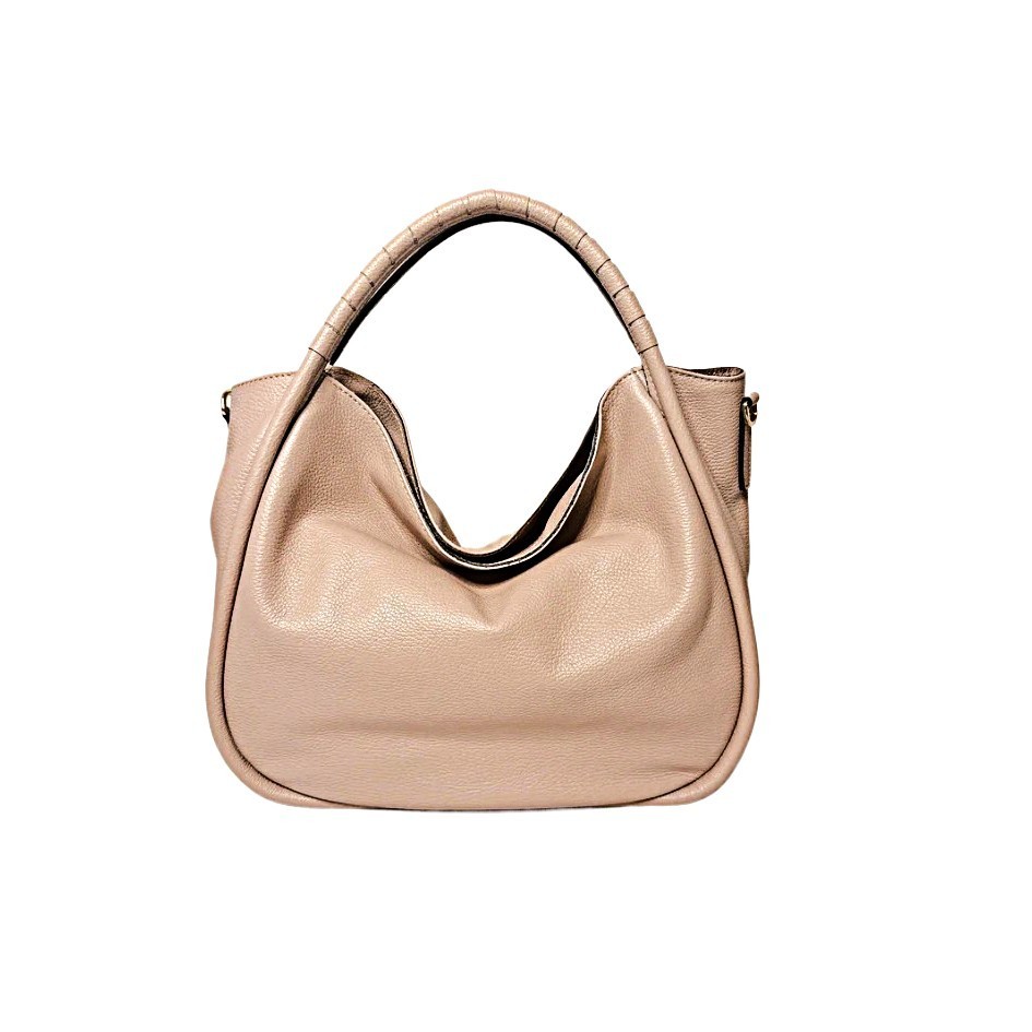 Italian Leather Women’s Large Hobo Handbag Nude Pink Made in Italy
