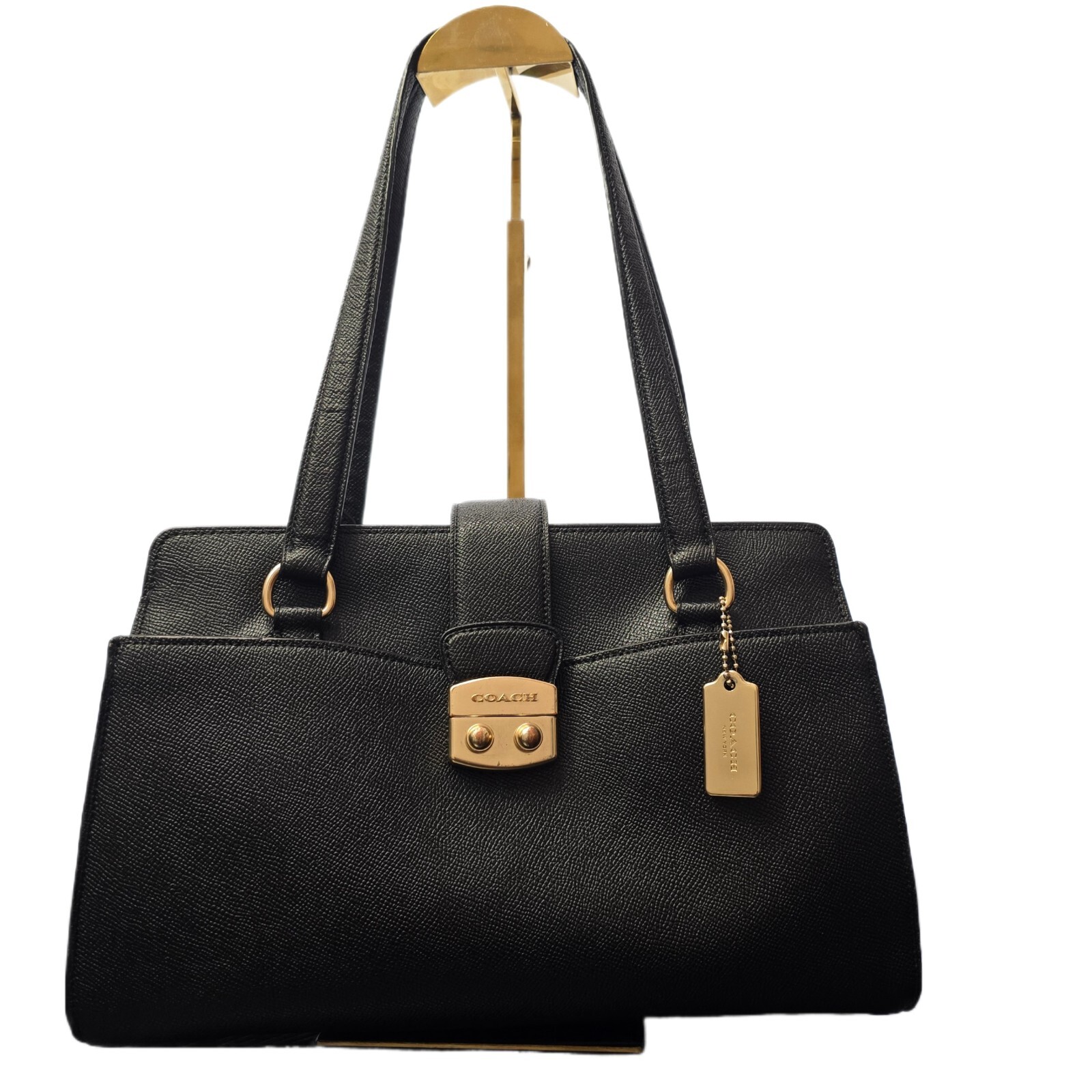 Coach Avary Carryall in Black Crossgrain Leather with Gold-Tone Hardware