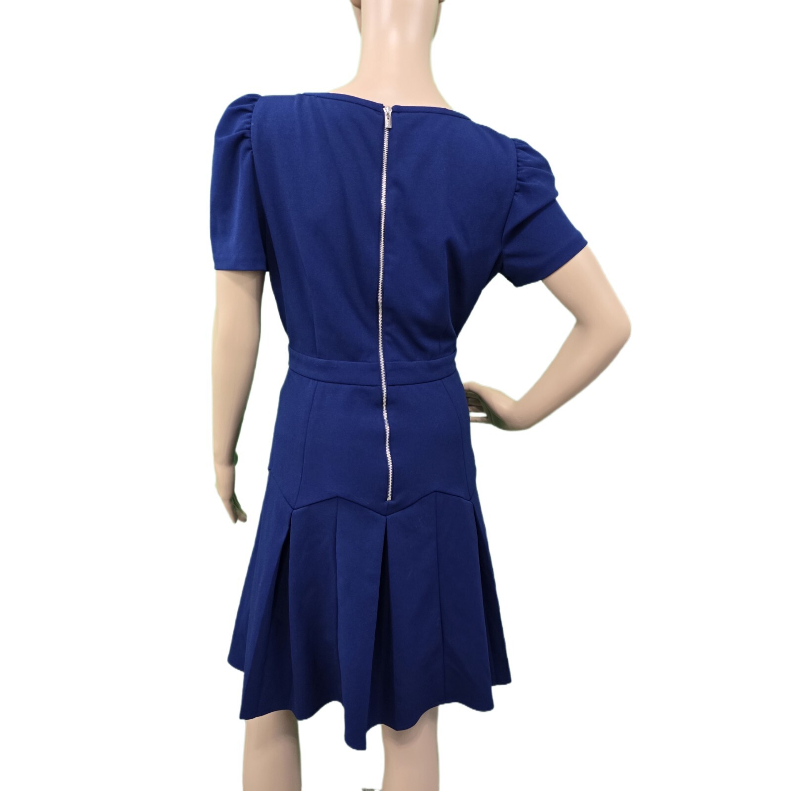 KARL LAGERFELD PARIS Women's Scuba Crepe A-Line Puff-Sleeve Pleat-Skirt Dress 10