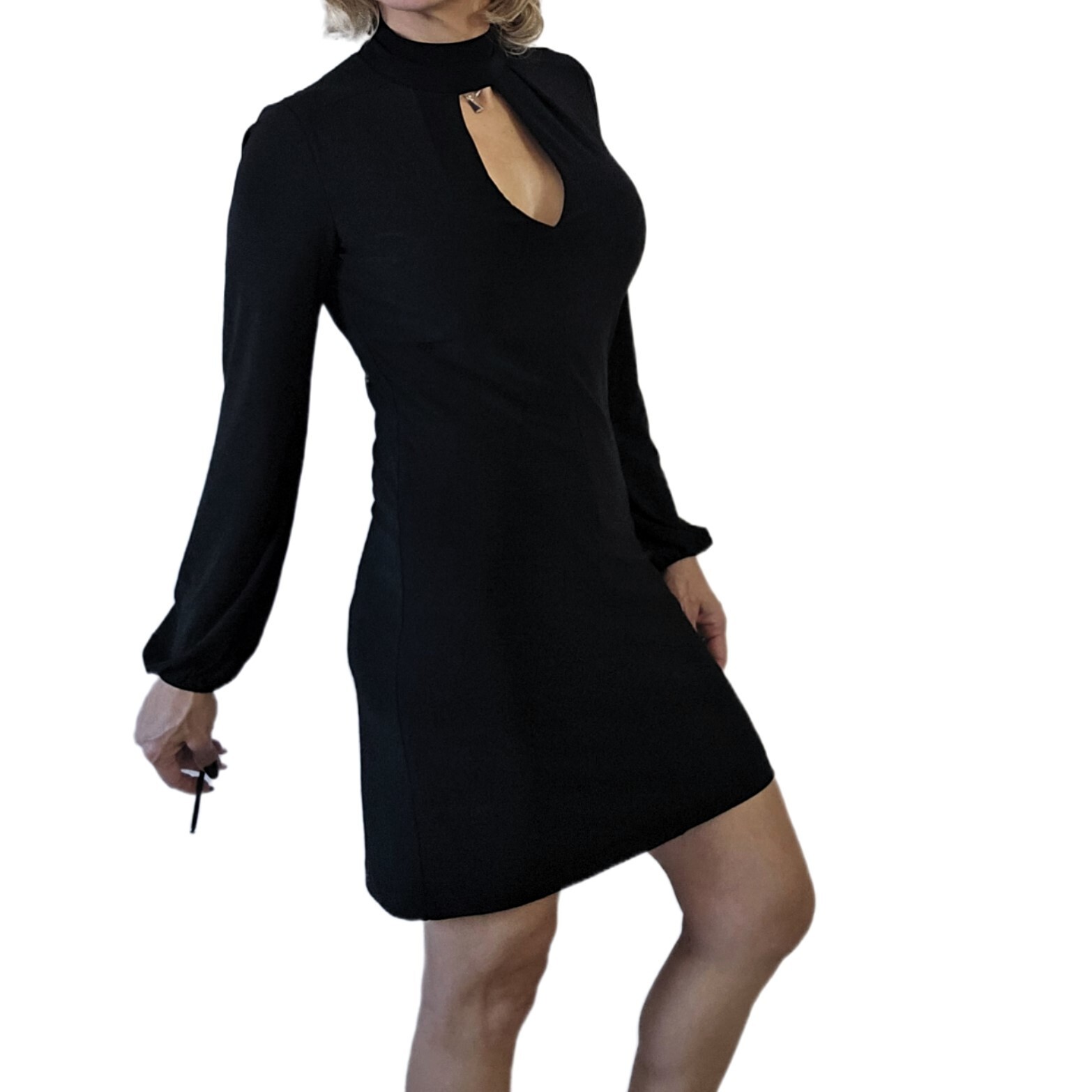 White House Black Market Women's Black Keyhole Long Sleeve Dress | Size 2