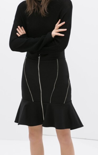 ZARA Mid-length Pencil Skirt (Size XS): Peplum Hem with Zipper Details