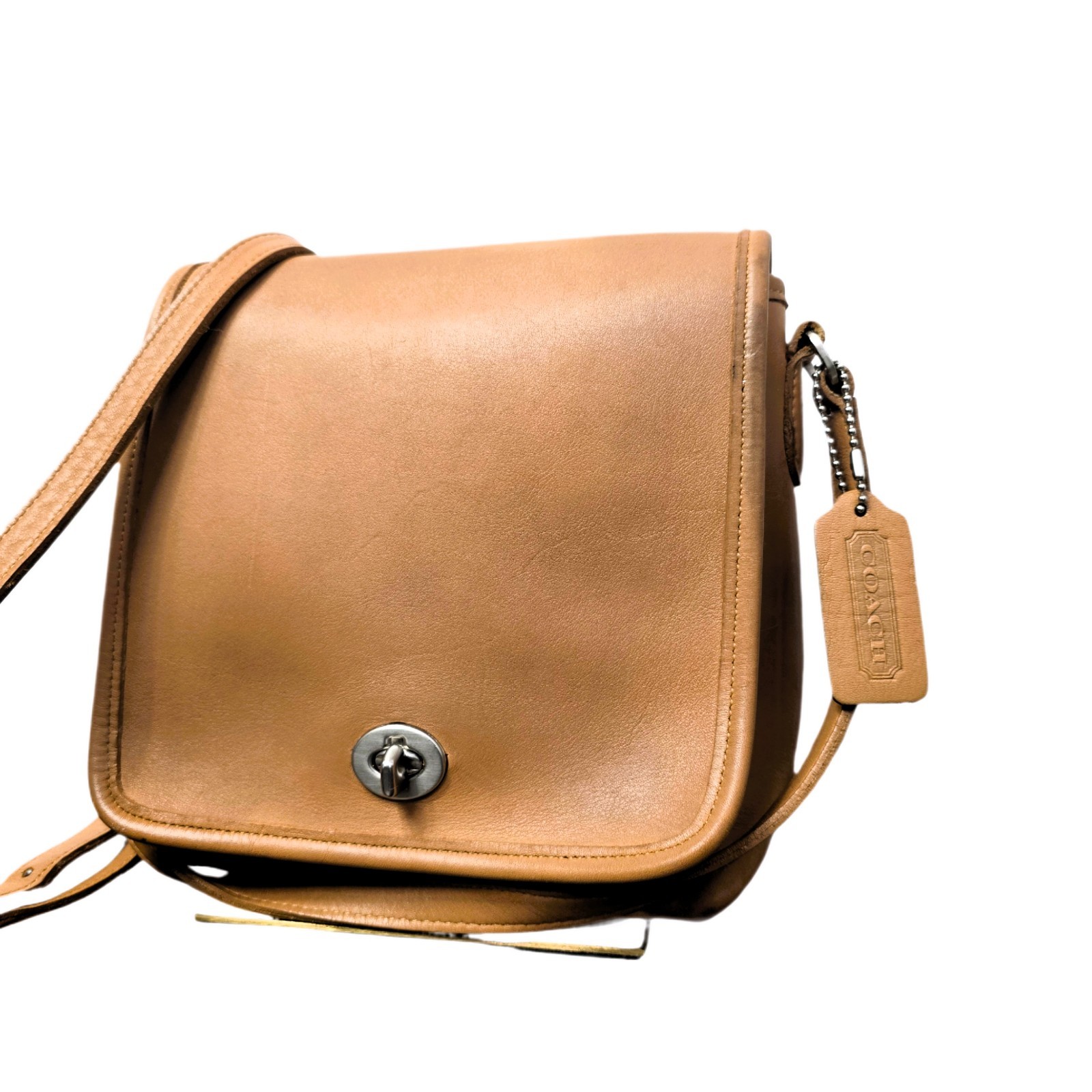 VTG 1991 COACH 9076 Companion Flap Bag Khaki USA Made Glovetanned Leather - Used