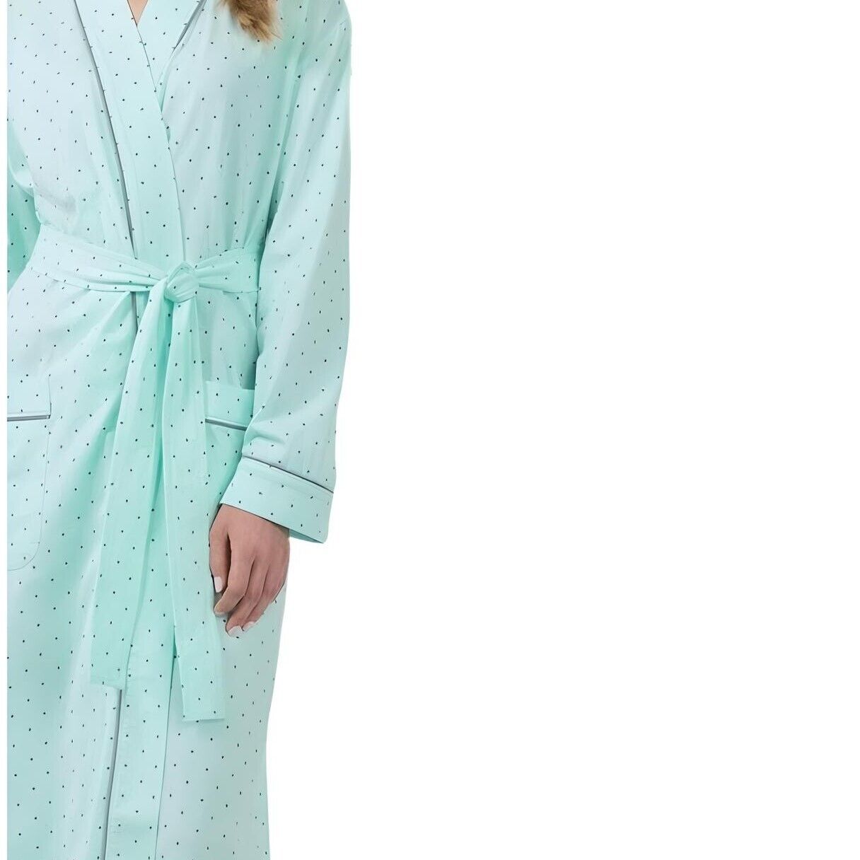 PajamaGram Women's Classic Polka Dots Long Robe M/L – 100% Cotton NWT