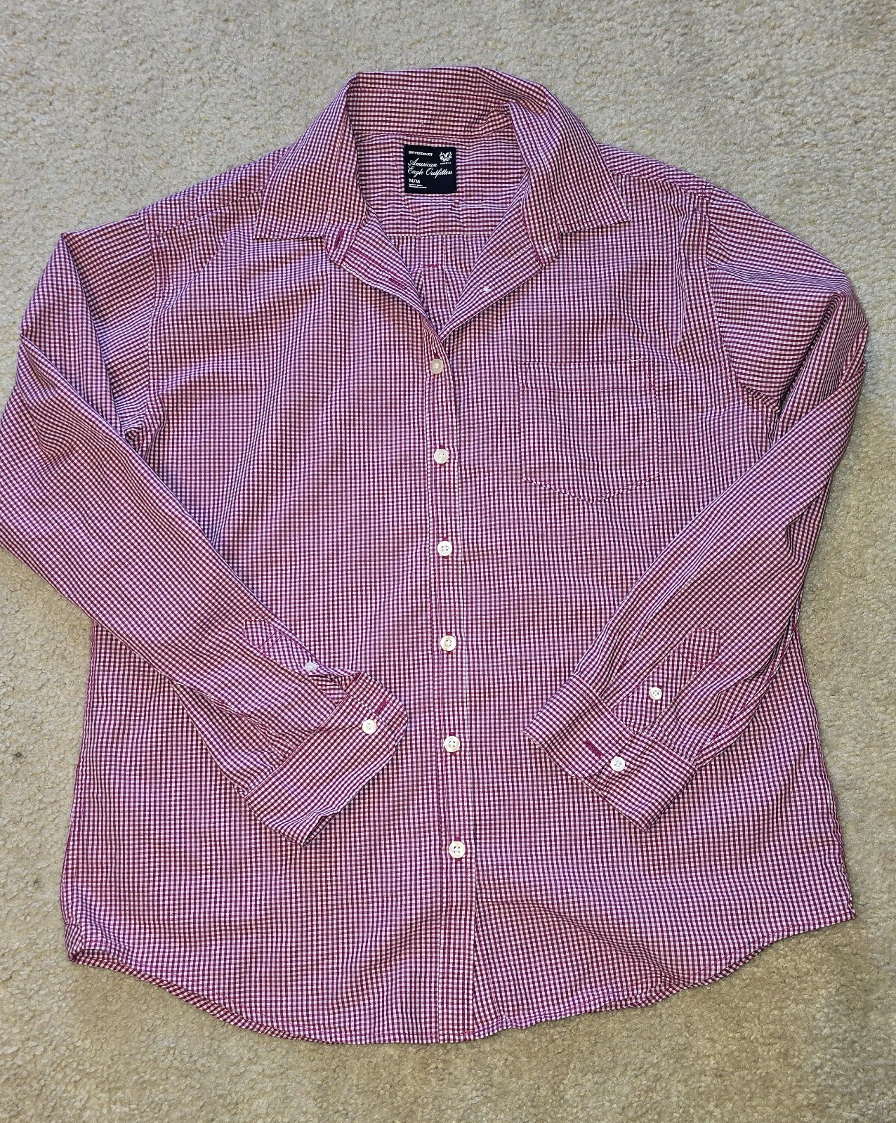 American Eagle Outfitters Red & White Long-Sleeve Shirt - Size M