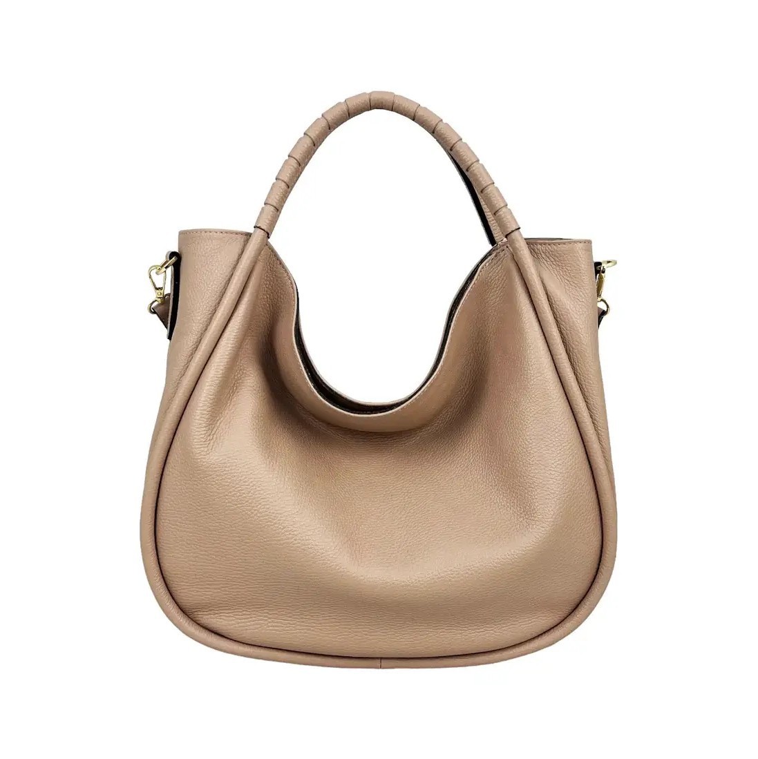 Italian Leather Women’s Large Hobo Handbag Nude Pink Made in Italy