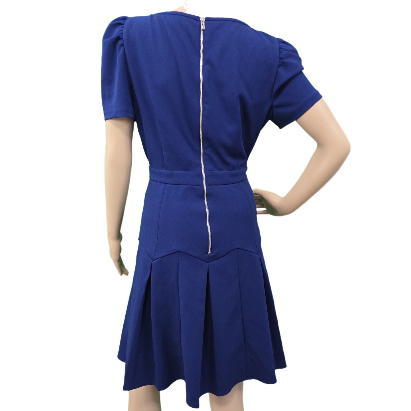 KARL LAGERFELD PARIS Women's Scuba Crepe A-Line Puff-Sleeve Pleat-Skirt Dress 10