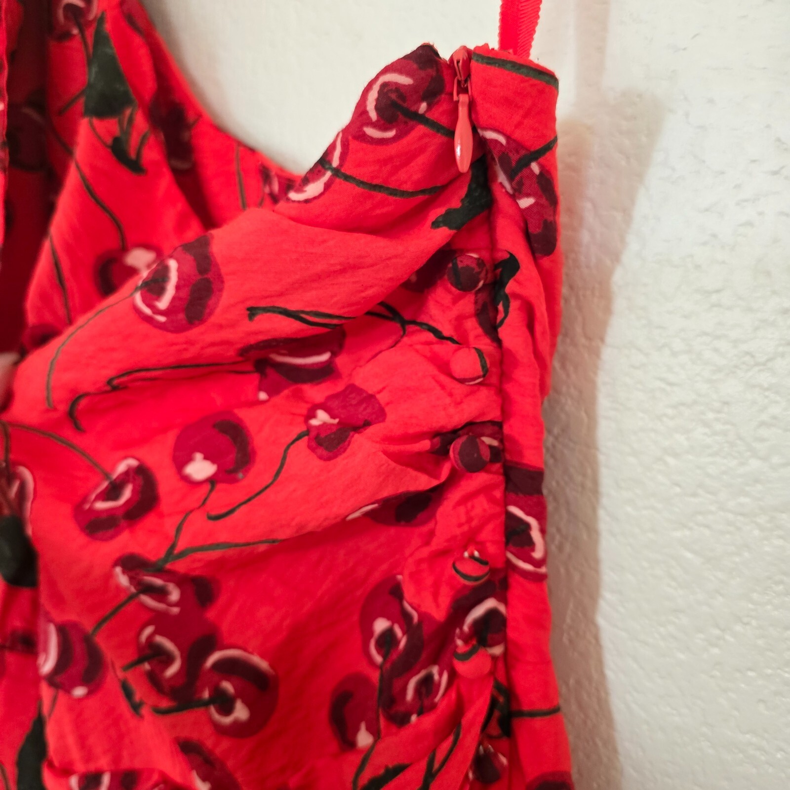 Anthropologie Maeve Cherry Print One-Shoulder Mini Dress Size 12