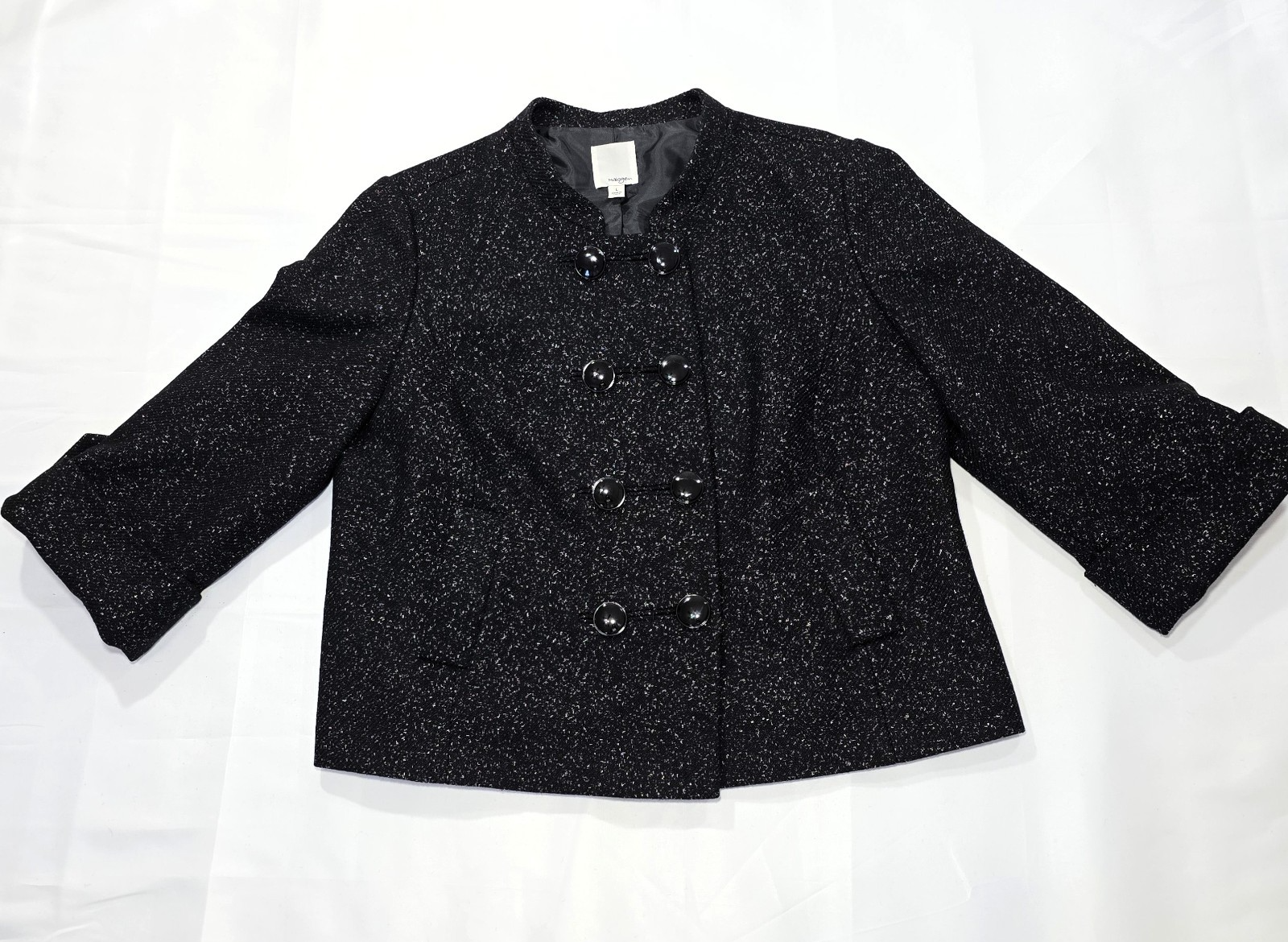Halogen Virgin Wool Double-Breasted Black Silver Metallic Blazer Large