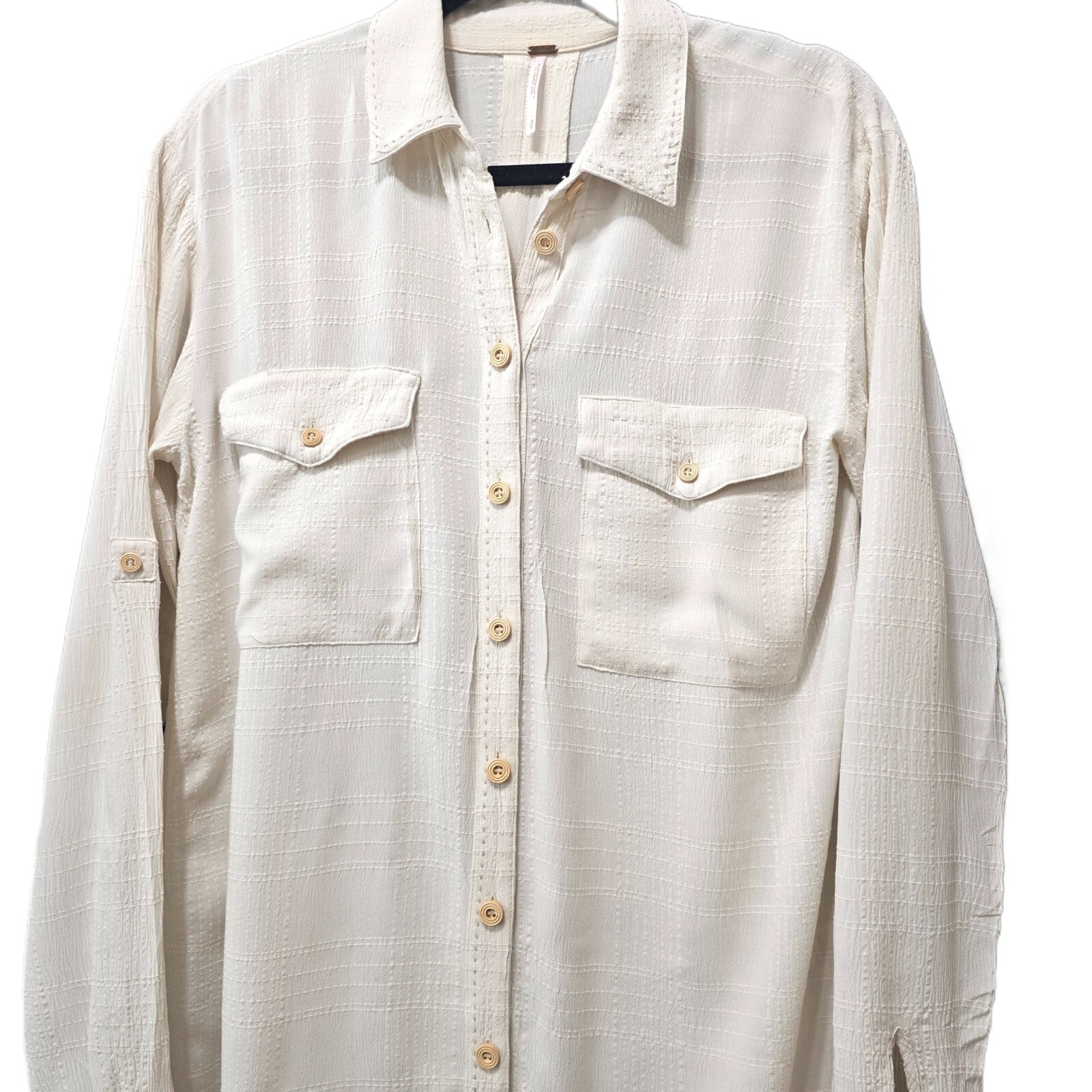 Free People Ivory Button-Down Oversized Maxi Shirt Dress – Size S