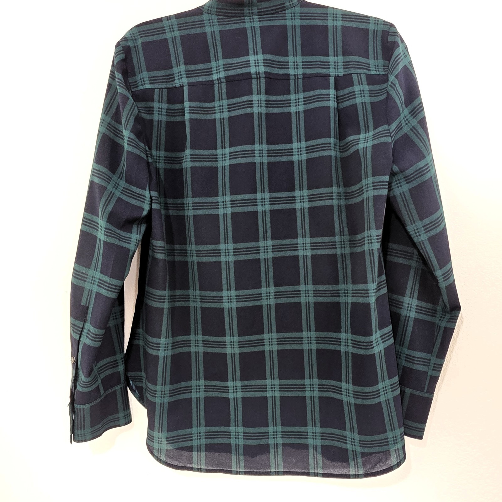 J.Crew Factory Women’s Navy Green Plaid Pleated Front Button Down Shirt Size S