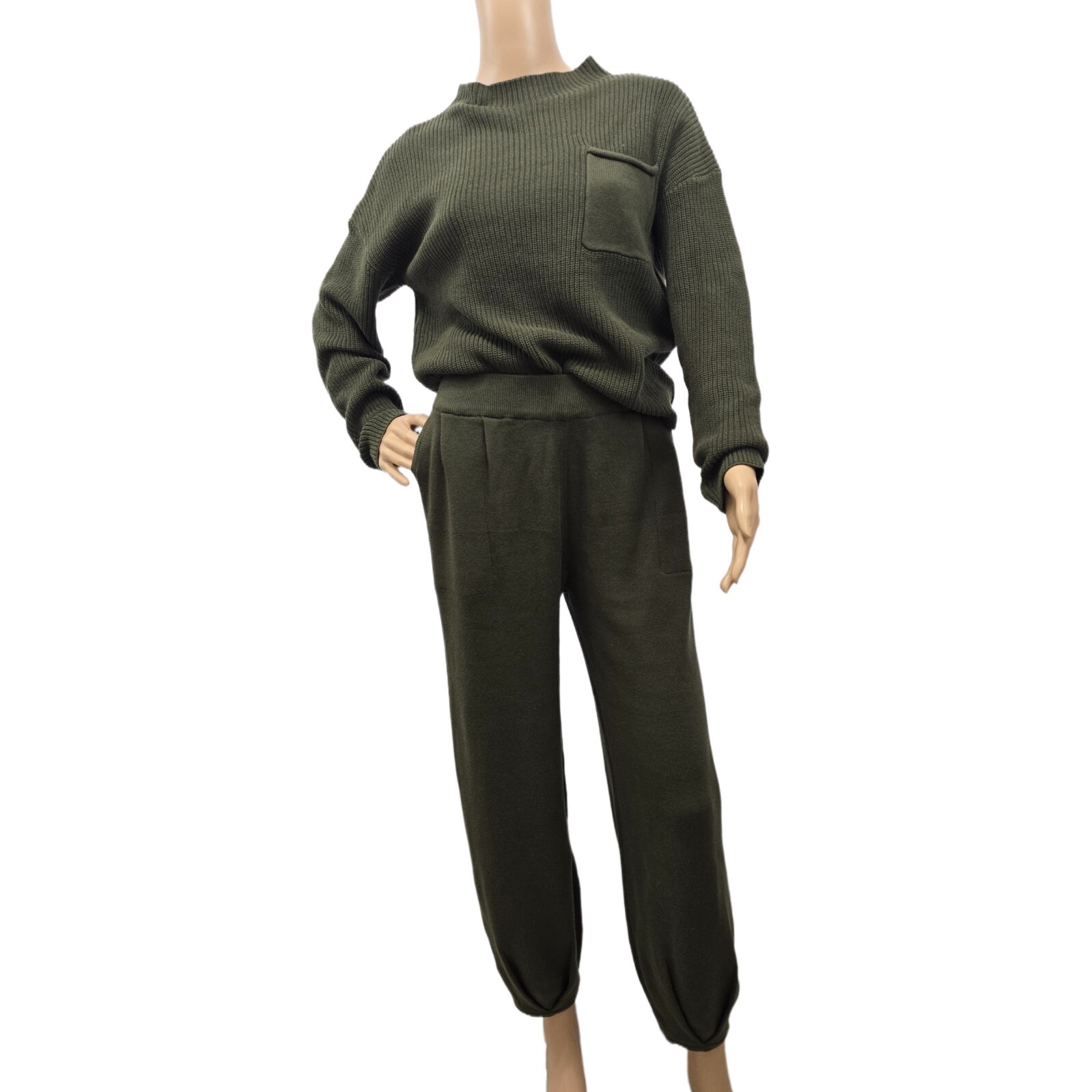 PrettyGarden Women's 2 Piece Sweater Set, Army Green, Size S