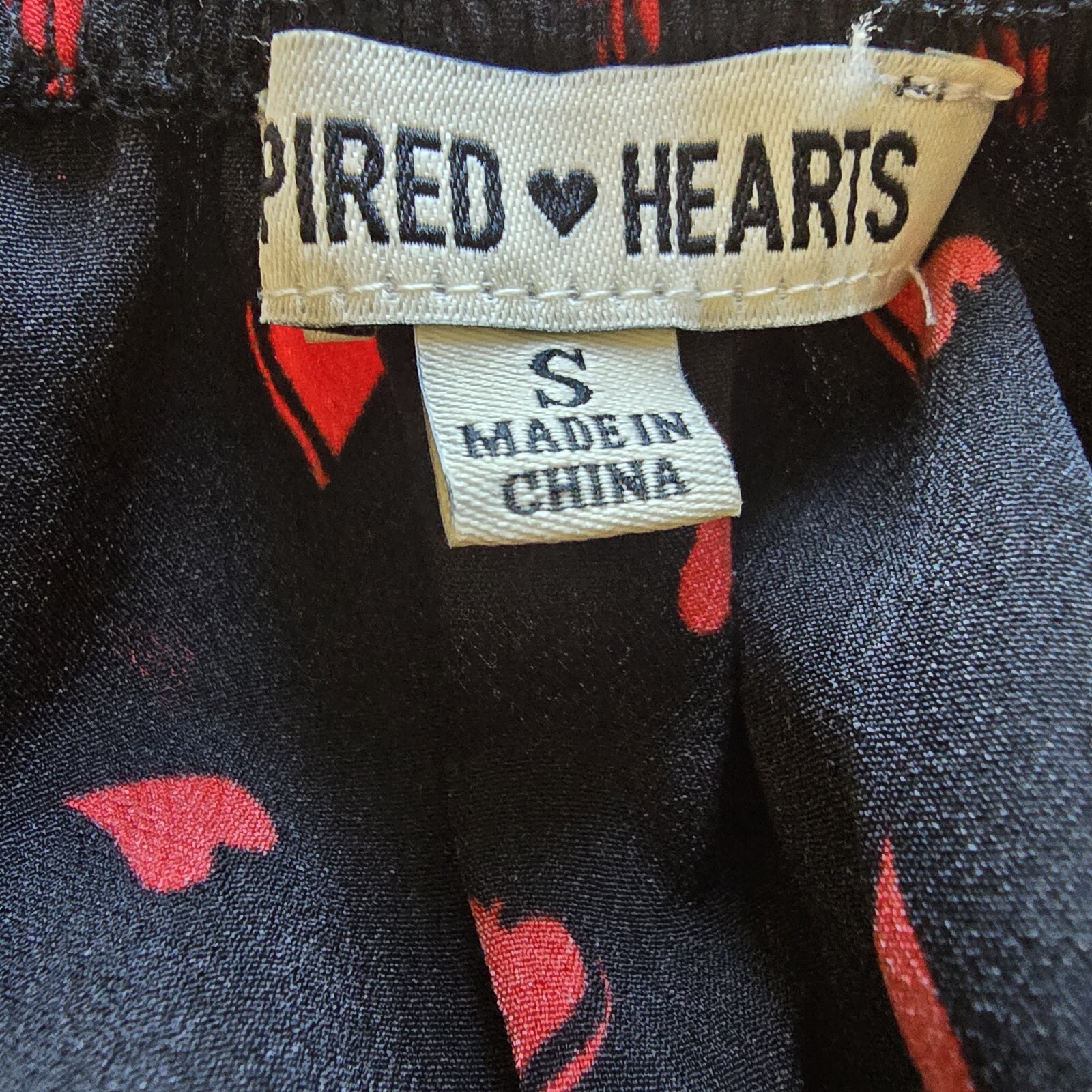 Inspired Hearts Women's Black Puff Sleeve Dress S Red Heart Print