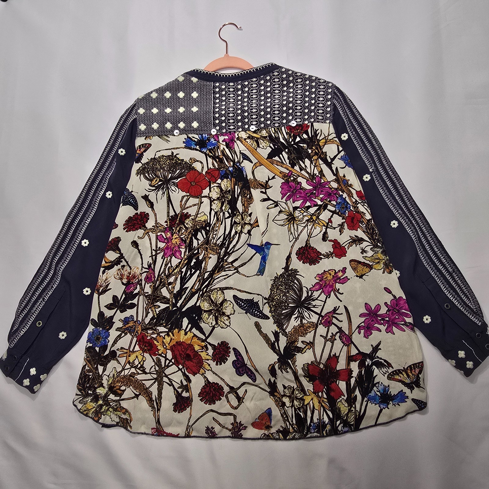 John Mark Women's Floral Embroidered Back Detail Long Sleeve Top S