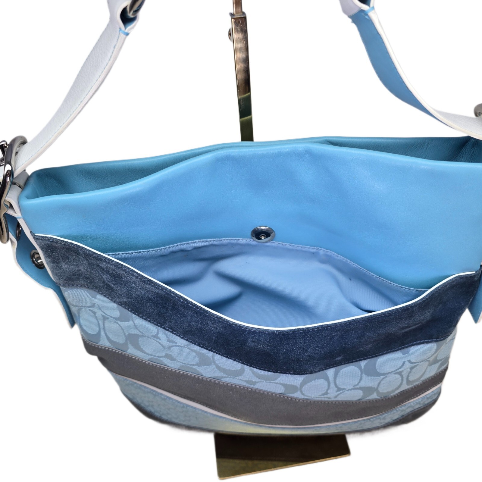 Coach Vintage Signature Wave Duffle Patchwork Hobo Bag – Blue #10653 – RARE