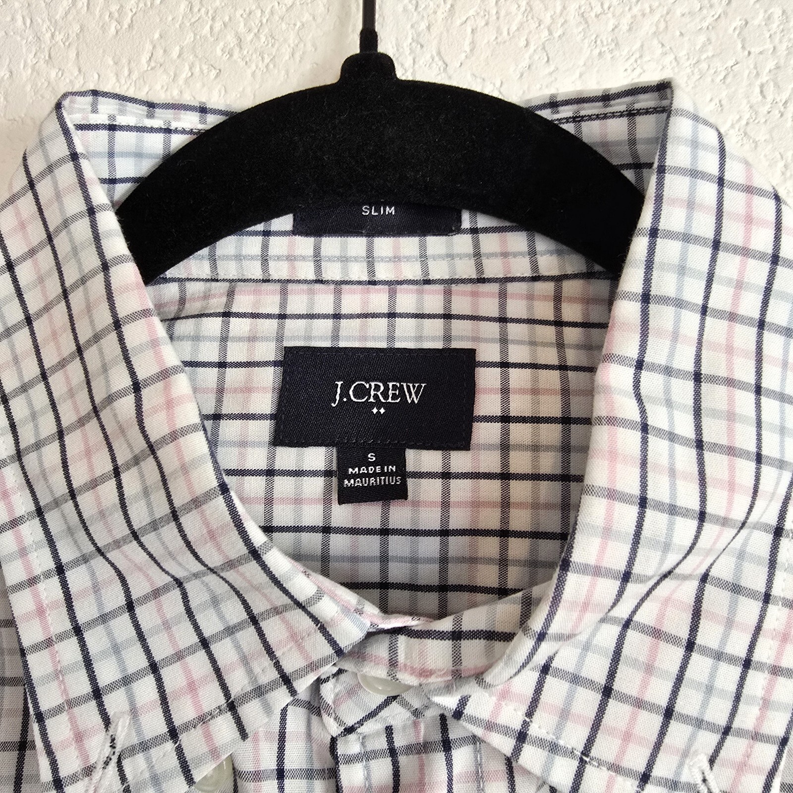 J.Crew Men's Plaid Slim Fit Shirt S White Pink Blue Long Sleeve Casual