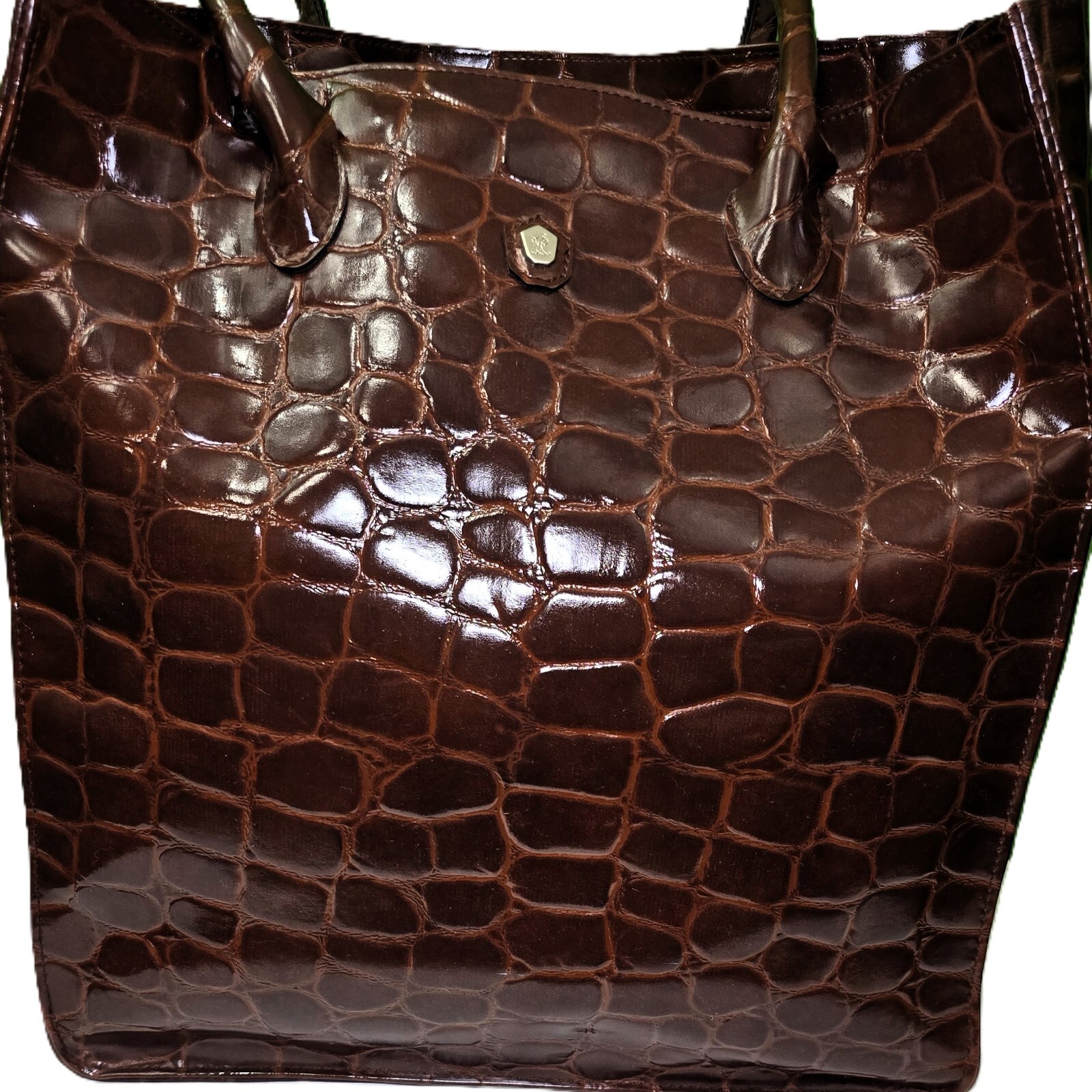 RALPH LAUREN SARAFI Brown Embossed PVC Large Tote Bag 15X13.