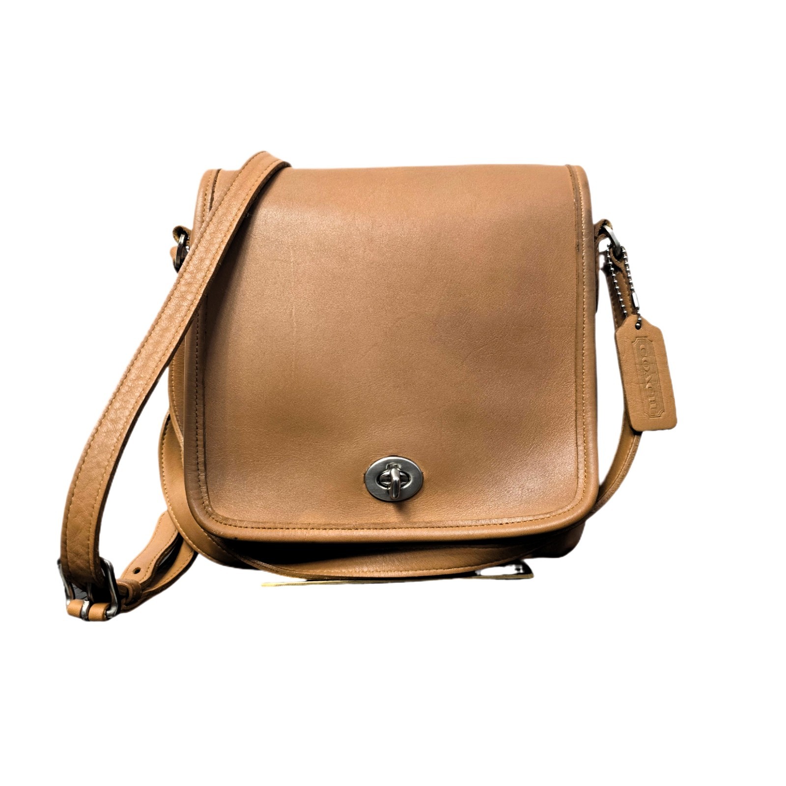VTG 1991 COACH 9076 Companion Flap Bag Khaki USA Made Glovetanned Leather - Used