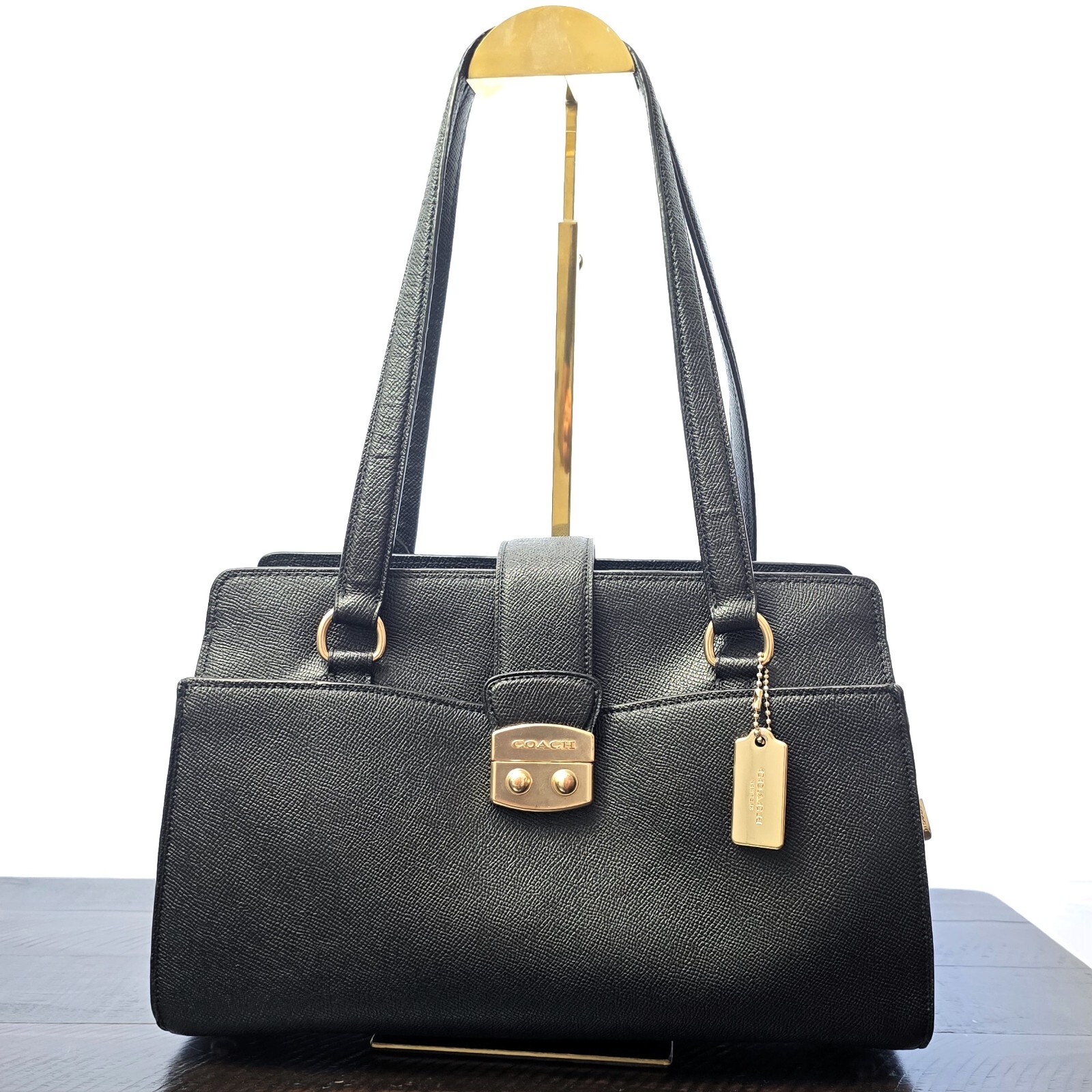 Coach Avary Carryall in Black Crossgrain Leather with Gold-Tone Hardware