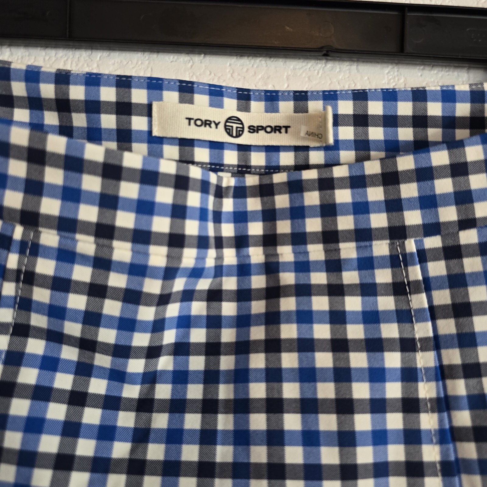 Tory Sport Gingham Golf Skirt Women’s Sz 0 Navy Blue White Stretch Tennis