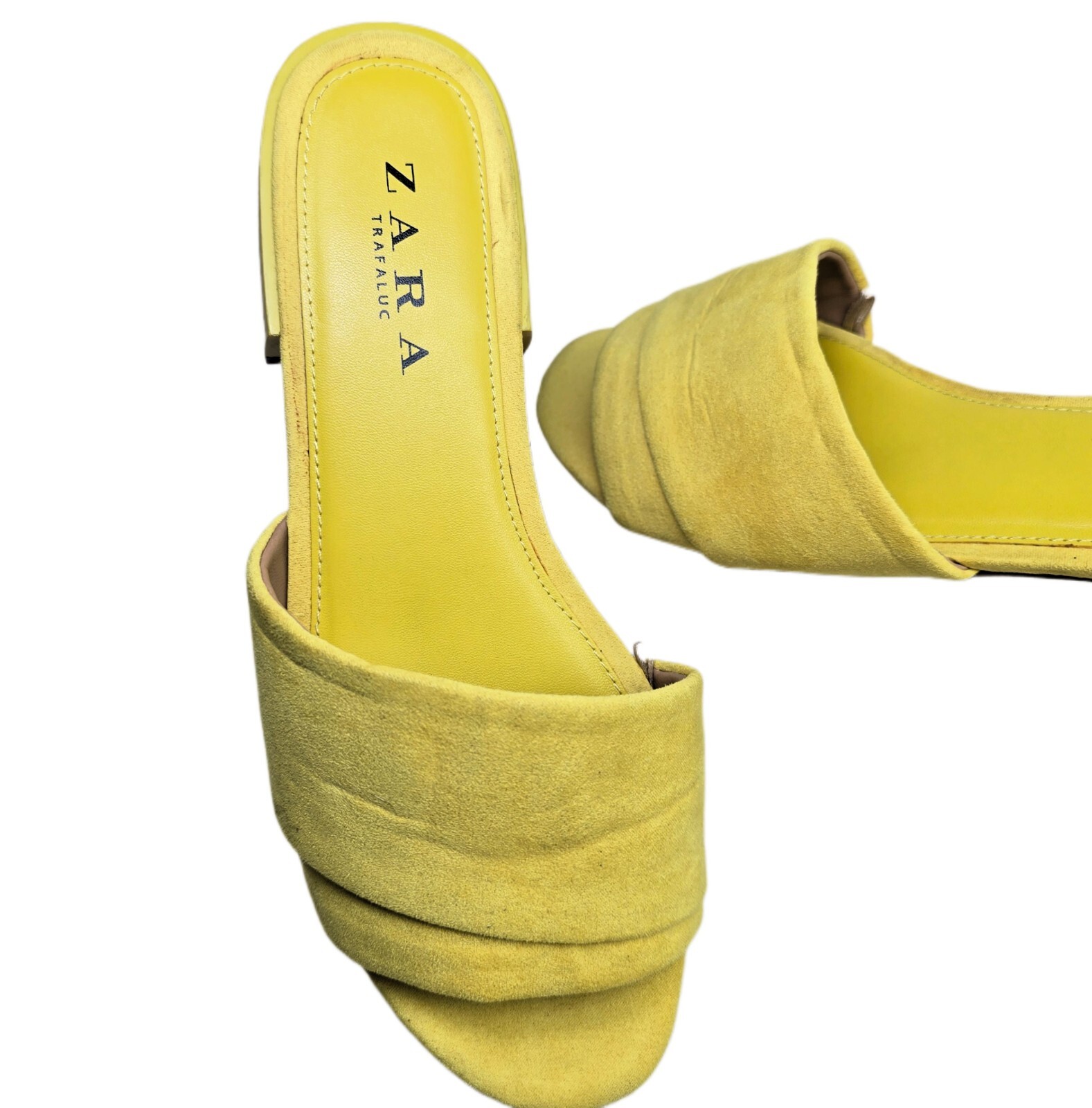 Zara Women's TRAFALUC Velvety Open Toe Heel Sandals Size EUR 37 Yellow - US SZ 6