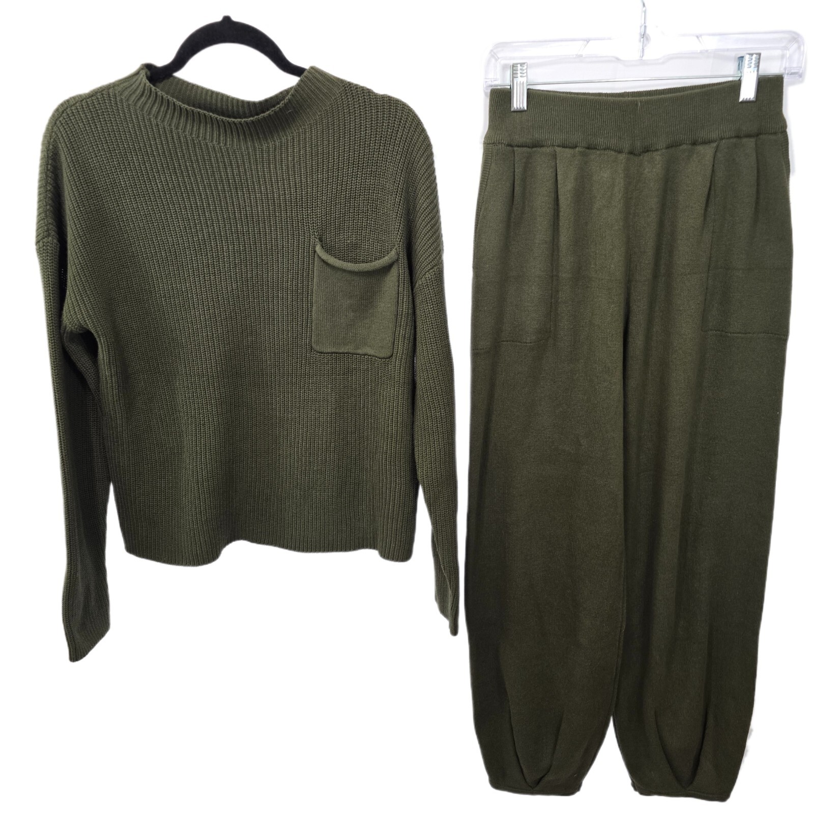PrettyGarden Women's 2 Piece Sweater Set, Army Green, Size S