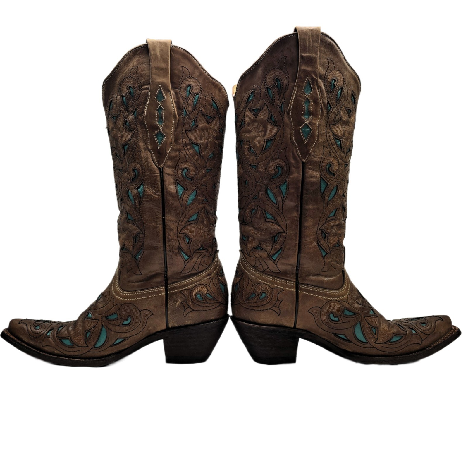 Corral Women’s Western Cowboy Boots Brown Turquoise Leather Size 7M