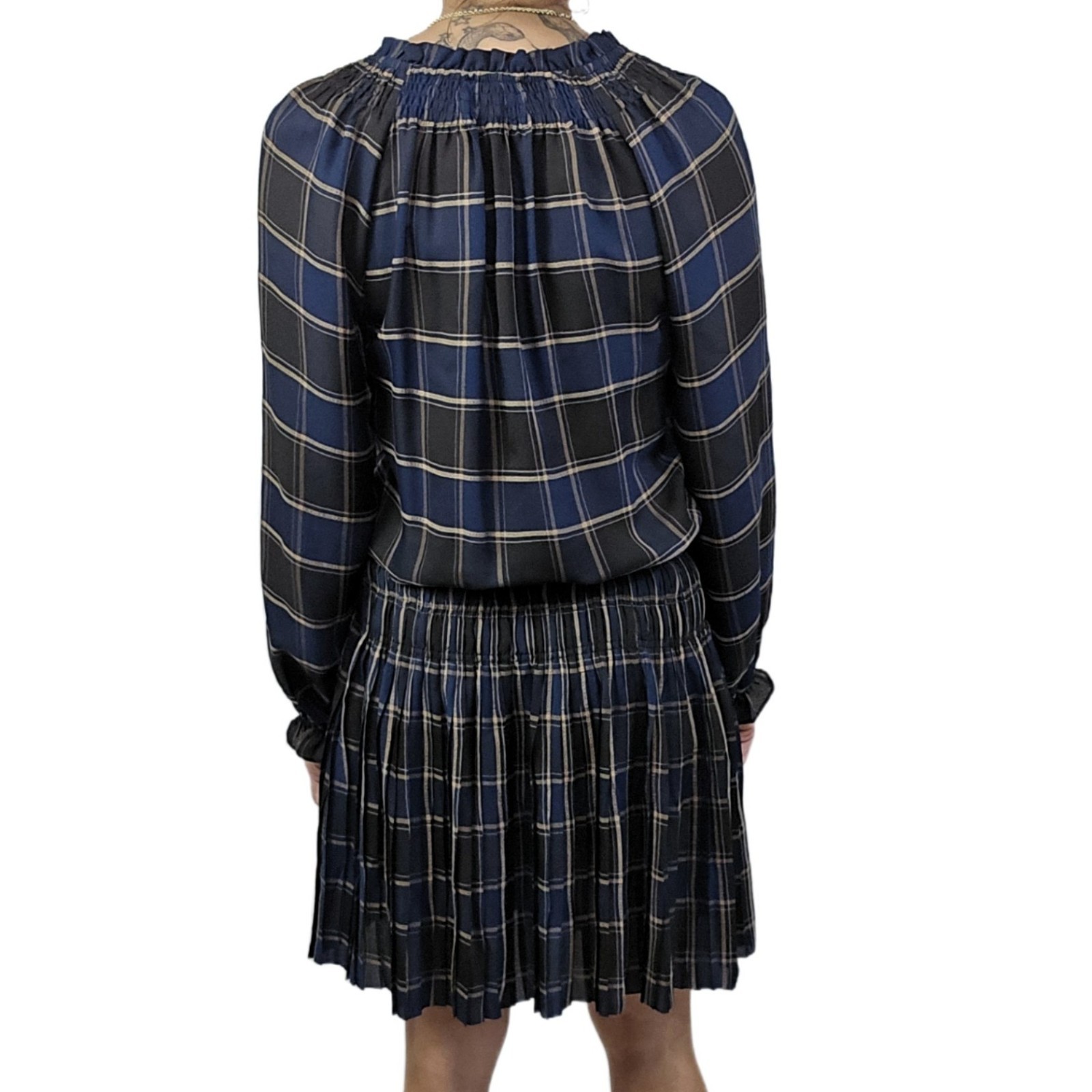 Current Air Black & Navy Plaid Ruffled Chiffon Mini Dress, Size S