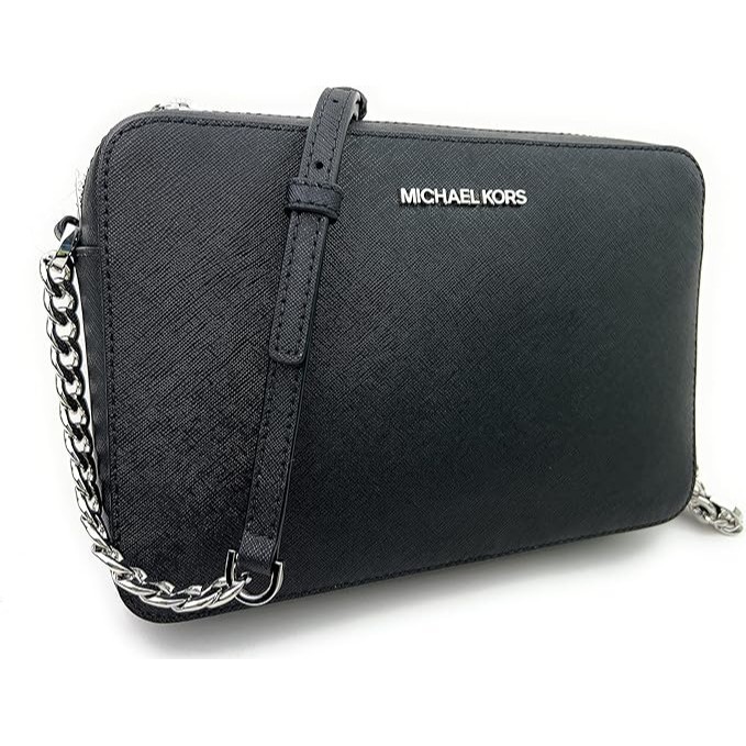 Michael Kors East West Women’s Crossbody Shoulder Bag Black Silver Leather NWT - New