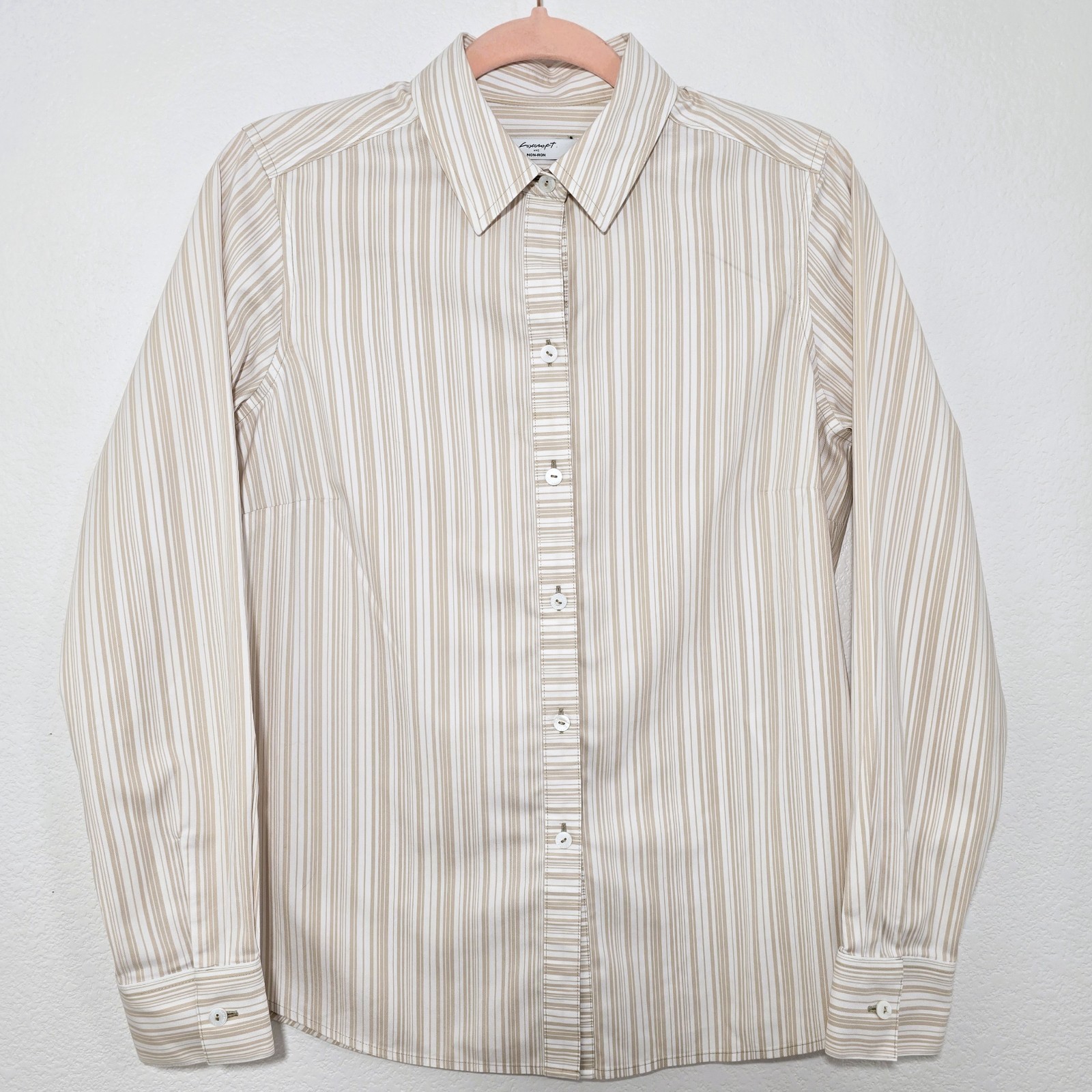 Foxcroft Women’s Non-Iron Stripe Long Sleeve Stretch Cotton Shirt SZ 6