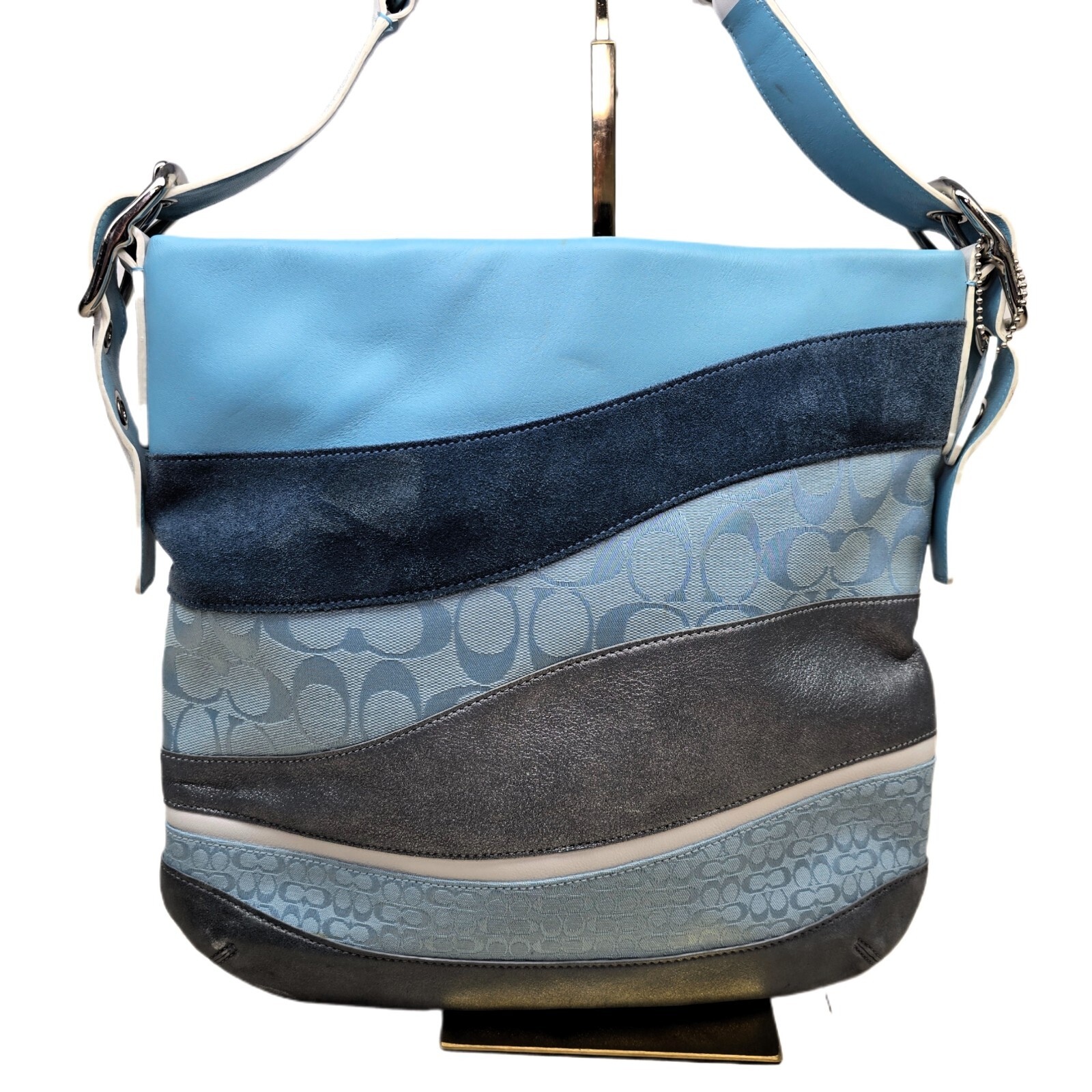 Coach Vintage Signature Wave Duffle Patchwork Hobo Bag – Blue #10653 – RARE