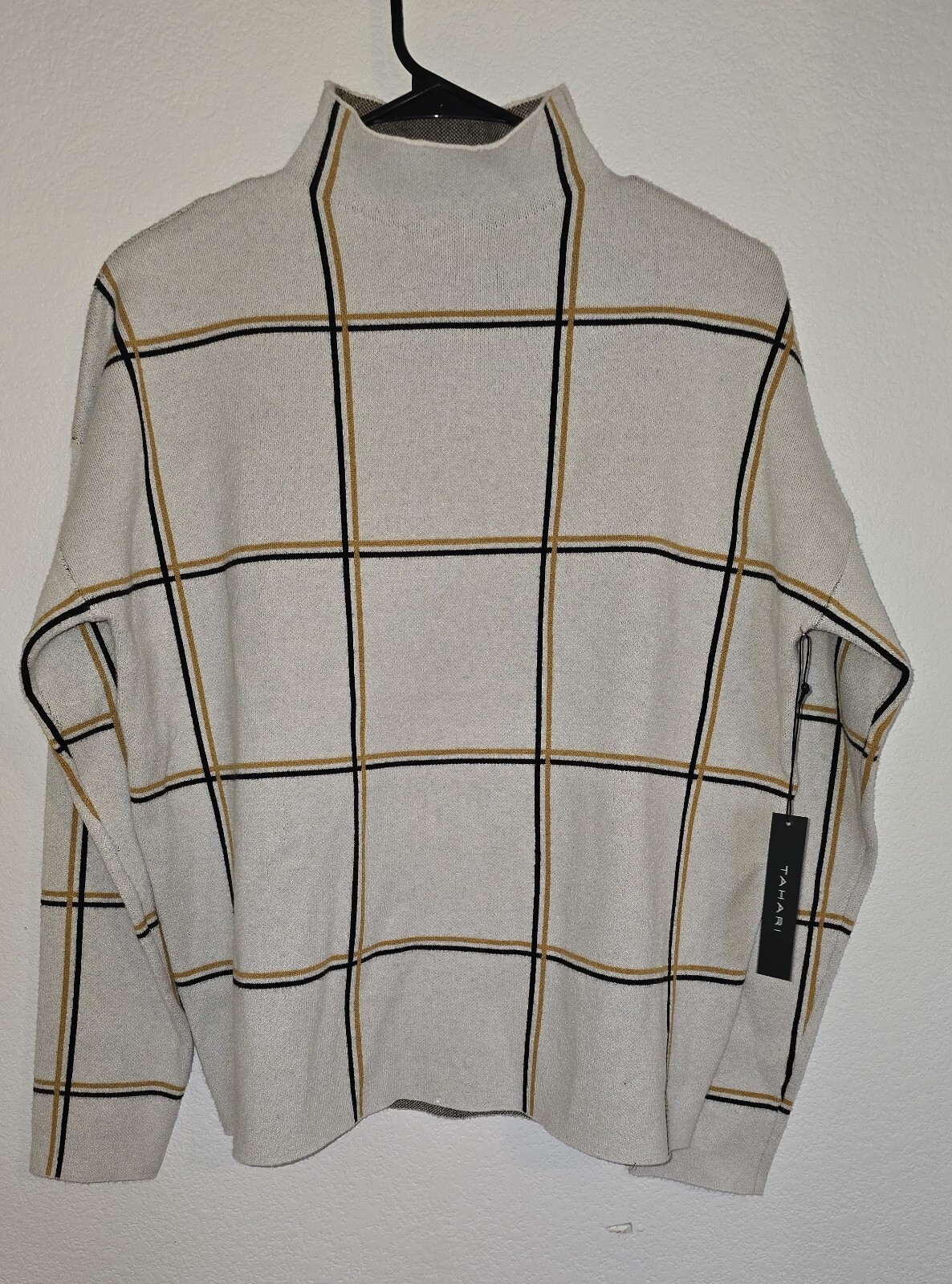 Brand New Tahari Ivory Sweater with Black & Yellow Stripes - Size XL