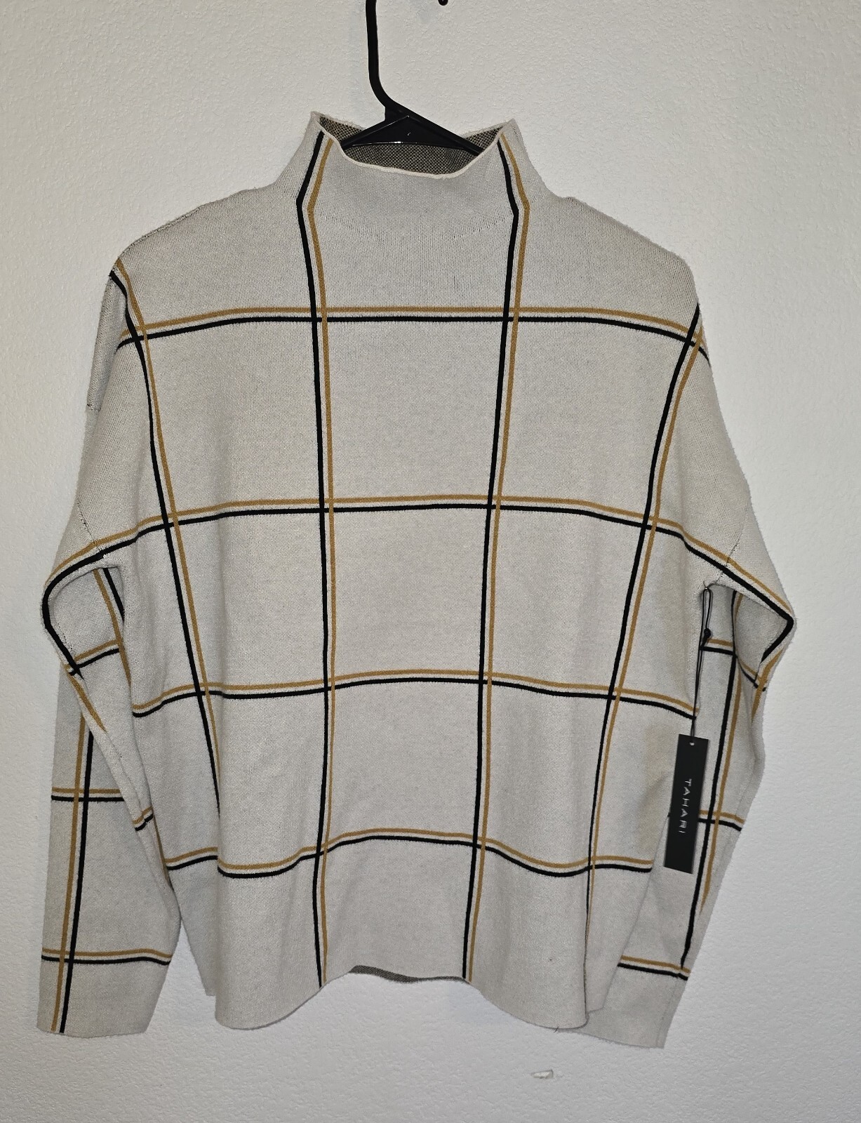 Brand New Tahari Ivory Sweater with Black & Yellow Stripes - Size XL