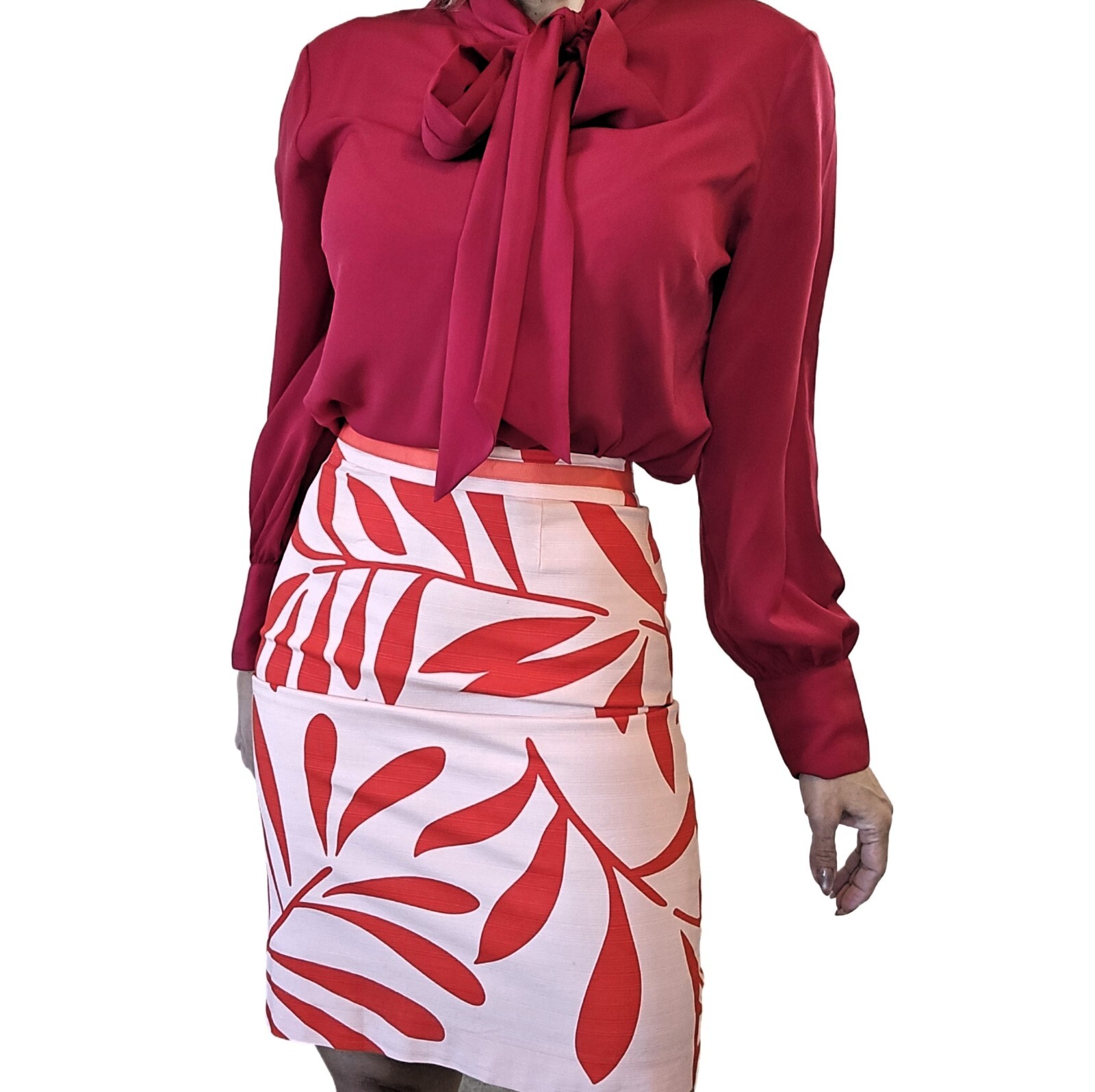 Boden Women's Pink/Red Floral Print Cotton Pencil Skirt, Lined, Size 4