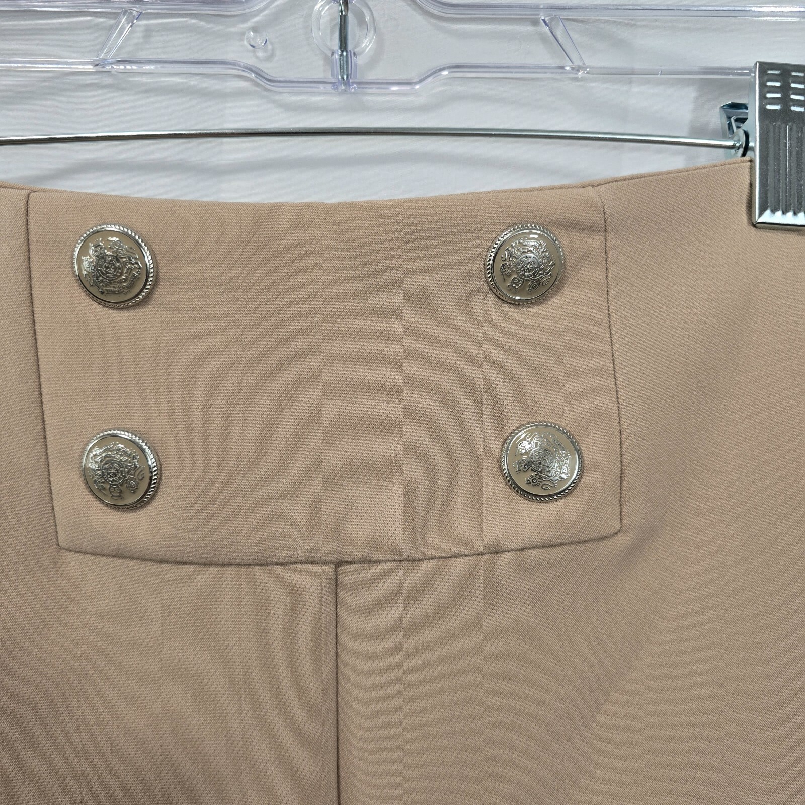 Zara Women's High Waisted Beige Trousers With Button Waist Detail - Size S
