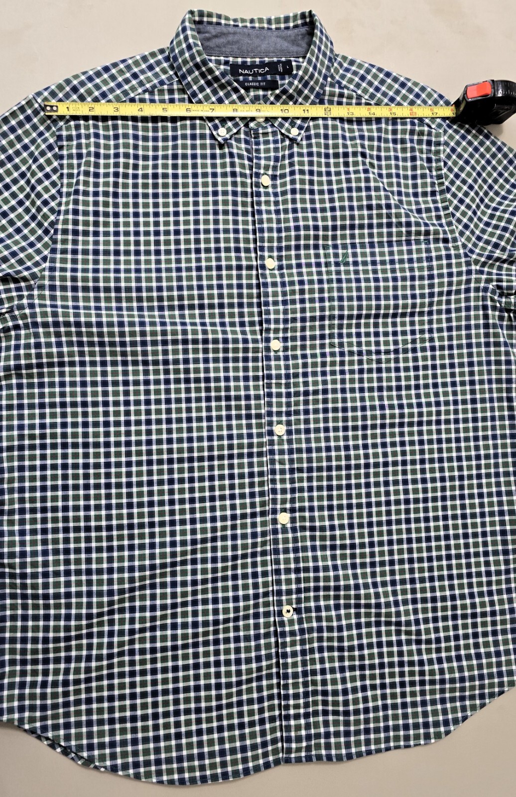 NAUTICA Mens Blue/Green Plaid Dress Shirt - Size L - Long Sleeve
