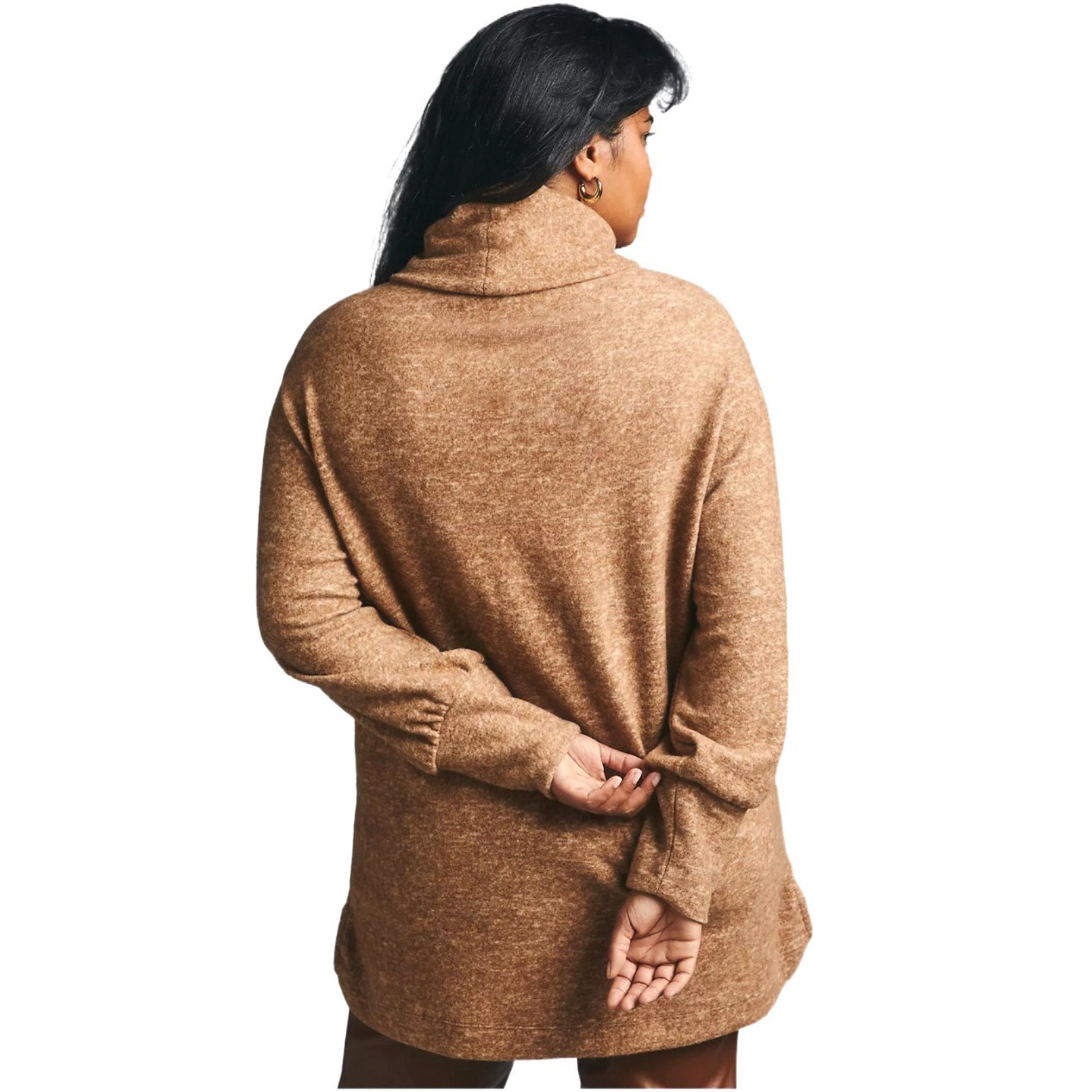 Maeve Anthropologie Soft Knit Cowl Neck Sweater Tan Bishop Sleeve Size L