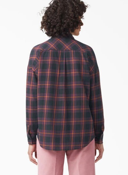 Dickies Women's Bakerhill Oversized Shirt | Long Sleeve | Wine Plaid | Size S