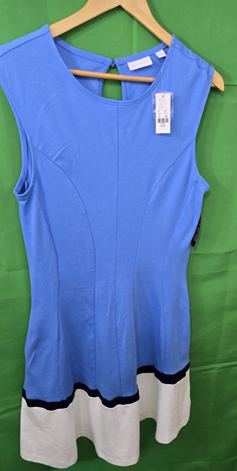 New York & Company Women’s Dress Blue with Black/White Hem Size L.