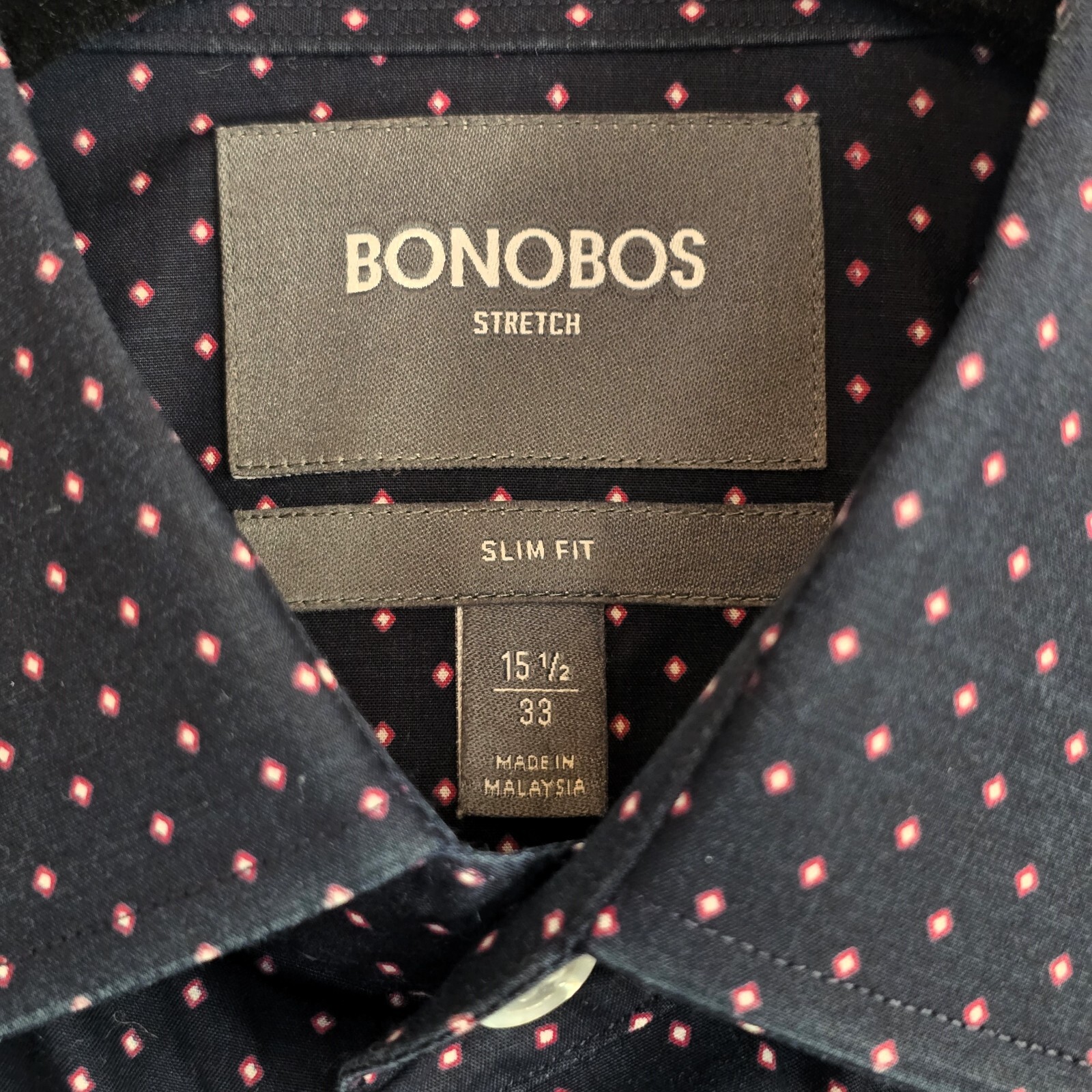 Bonobos Men’s Stretch Slim Fit Long Sleeve Dot Print Shirt – Size 15/33