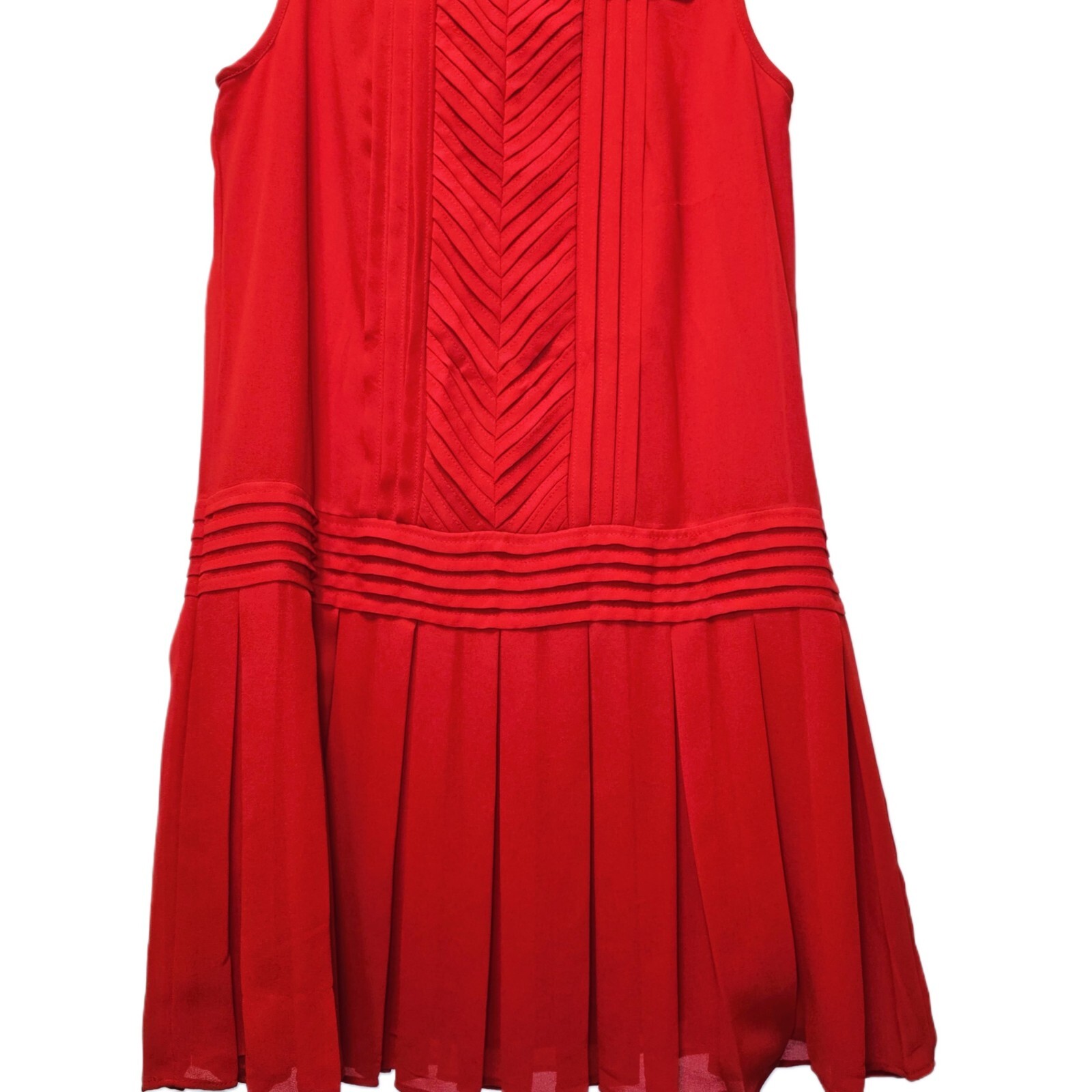 Ann Taylor Loft Red Chiffon Sleeveless Drop Waist Dress, Size 4 Petite.